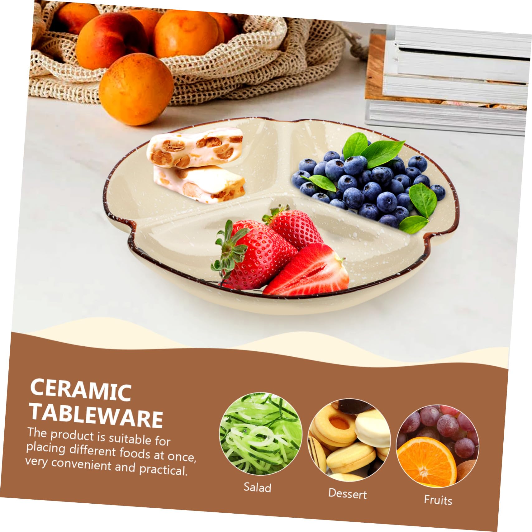 Assiette Divisée Céramique Plateau Multi-compartiments pour Snacks et Fruits Plateau Portion Contrôle pour Usage Domestique et Hôtelier Surface Lisse