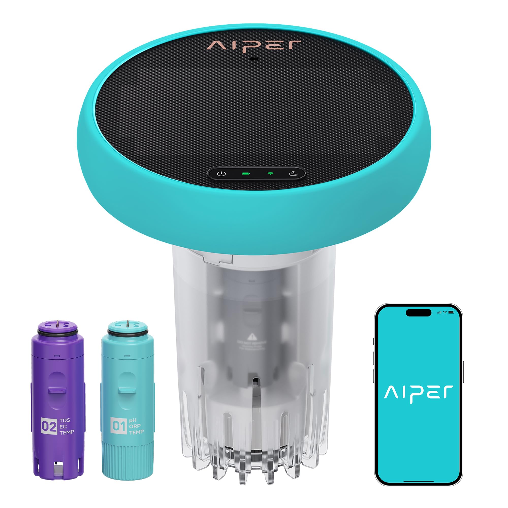 AIPER HydroComm Smart Pool Monitor, 24/7 Digital Water Testing for Pools, Hot Tubs & Spas, 5-in-1 Accurate Testing, App Control, Customized Optimizati