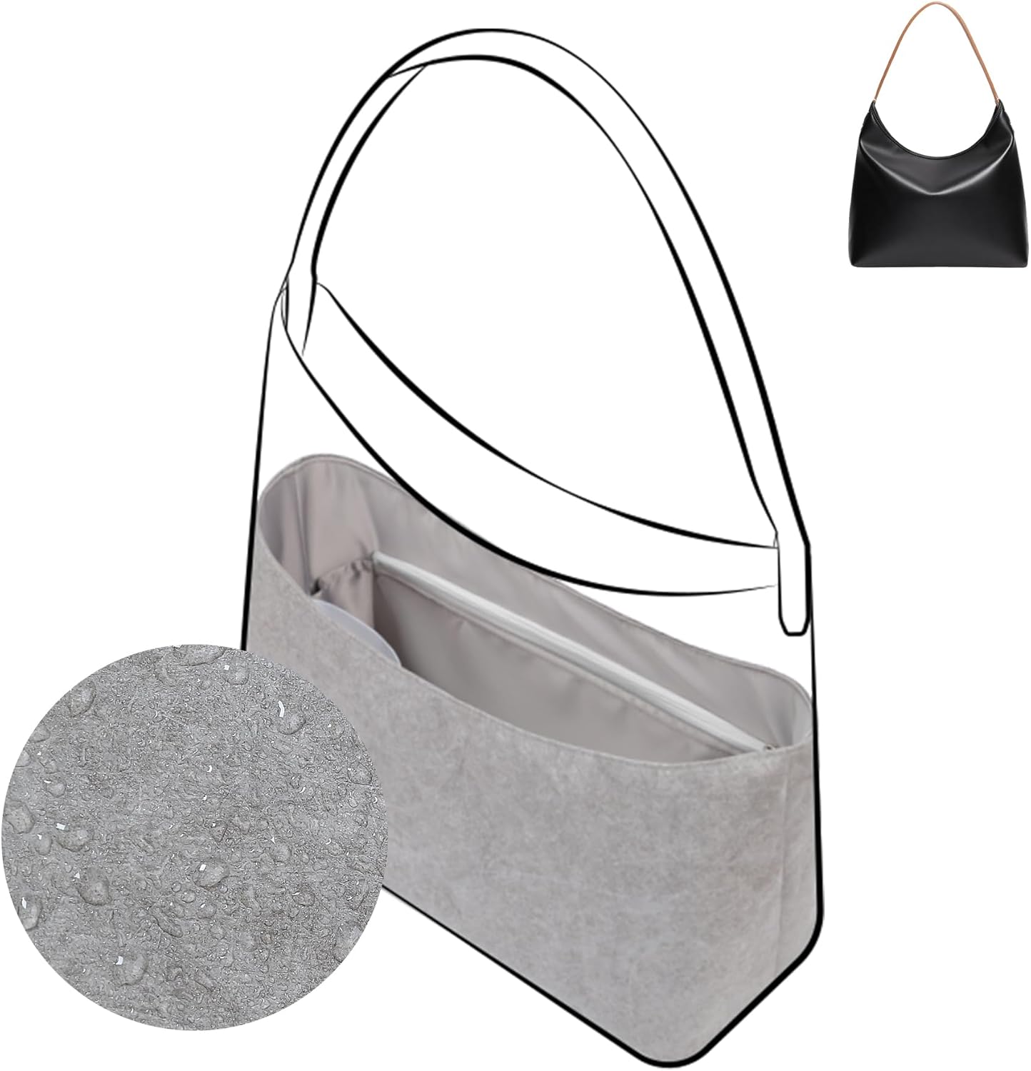 DGAZ Lightweight Purse Organizer Insert for GYARD-HoboBags,silk and DupontPaper handbag inner for Luxury Bag(Gris Mouette,HoboBag)