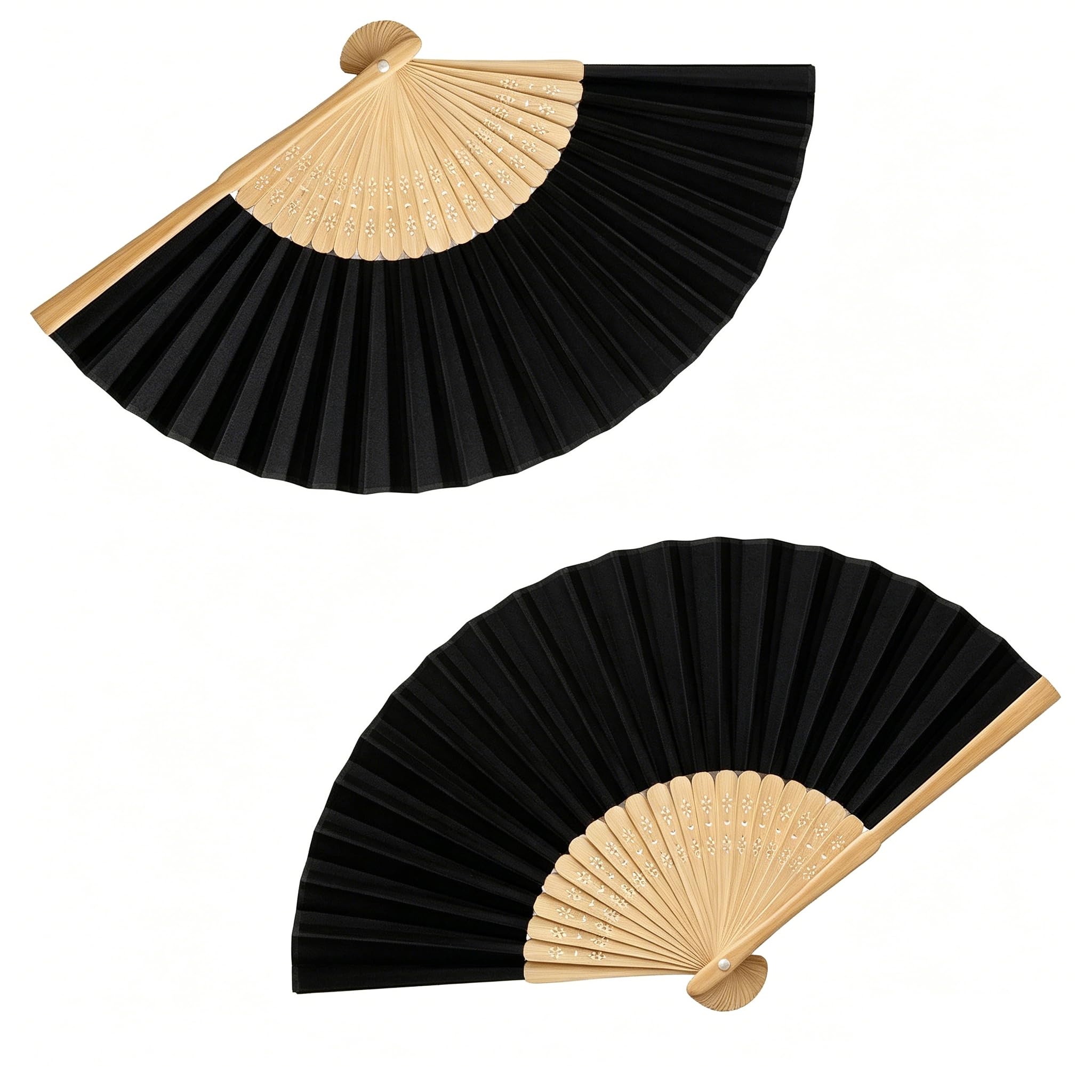 JunTiJian 2Pcs Hand Fan Folding,Black Handheld Paper Fan Foldable Traditional,Chinese Fan Elegant Festival Retro for Rave Birthday,Dance Accessories,Bride Decorations