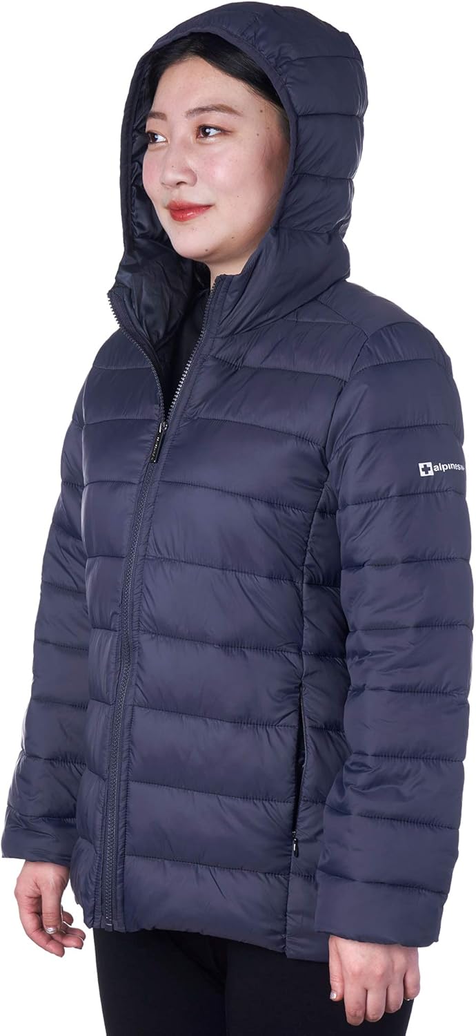 Alpine Swiss Eva Womens Hooded Puffer Jacket Down Alternate Coat Warm Water-Resistant Packable Winter Outerwear Zip Pockets