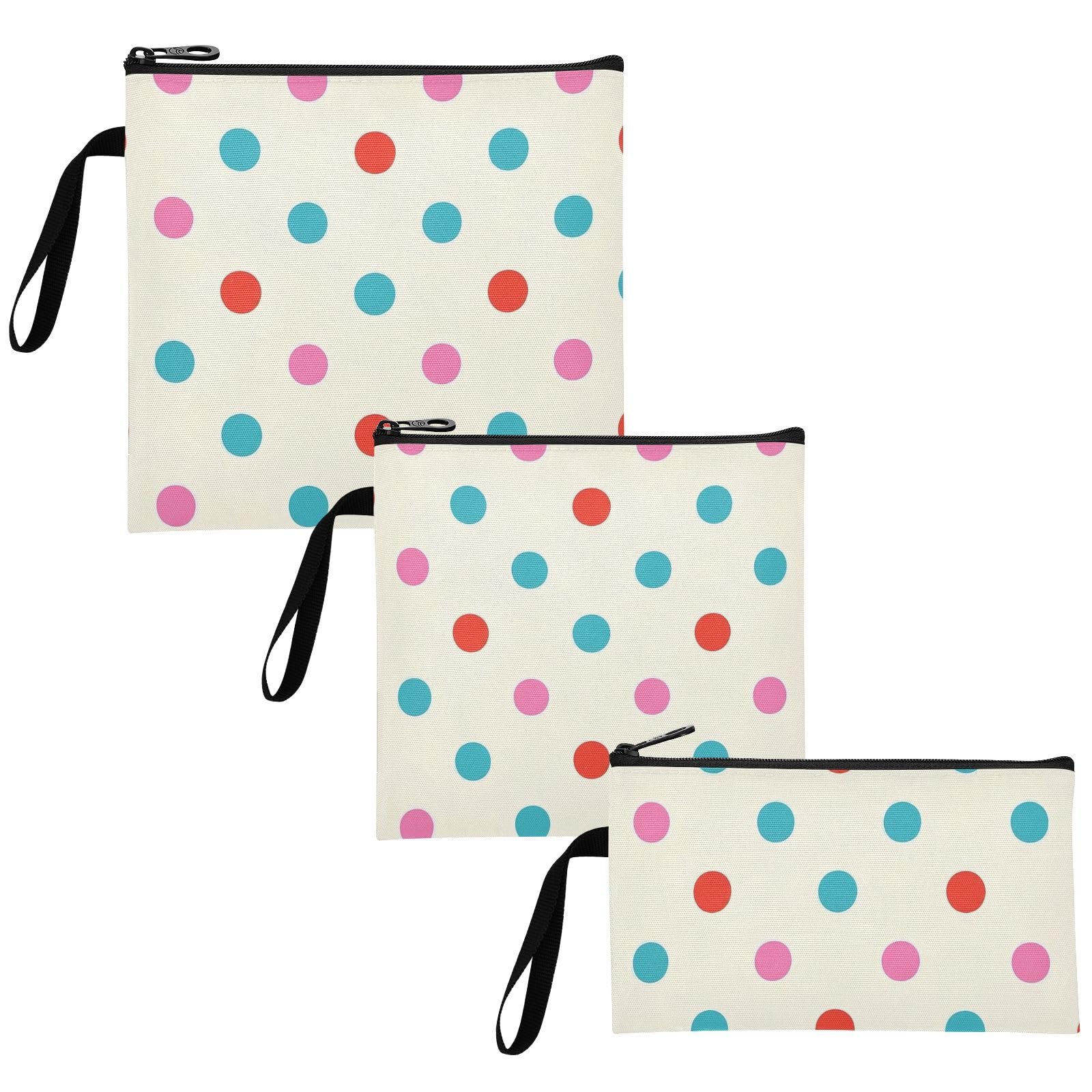 Yoogain Trendy Polka Dot Teal Red Peach 3 pack Reusable Travel Snack Bags Portable Diaper Bag Organization for Work Office Travel Picnic