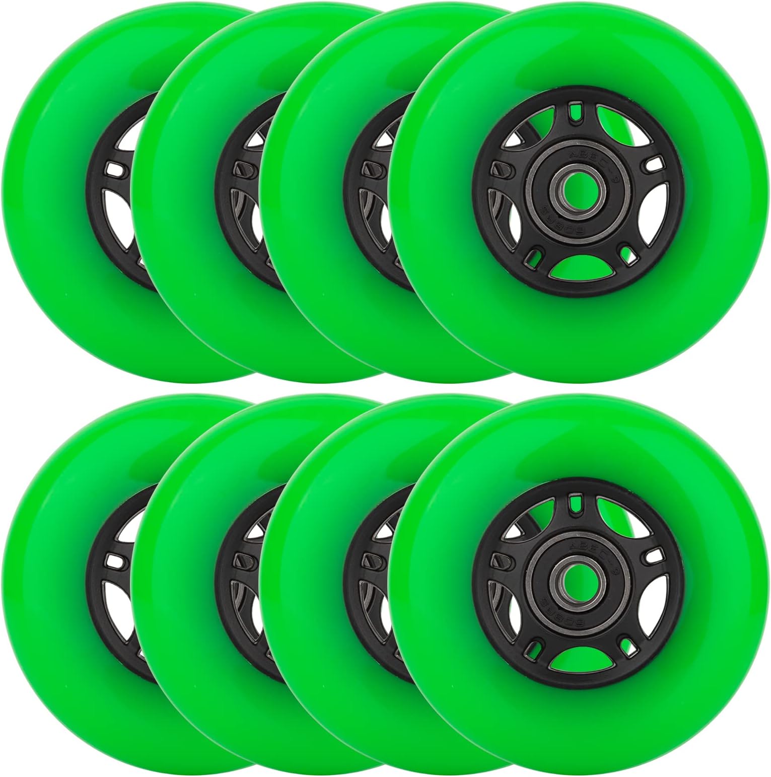 WHEELCOME Inline Skate Wheels Outdoor & Indoor Blade Roller Skate Wheels 85a Roller Hockey Wheels w/Bearings ABEC-9 for Scooter Luggage Repair, 64mm 70mm 72mm 76mm 80mm Dia, 8-Pack (Green, 80mm)