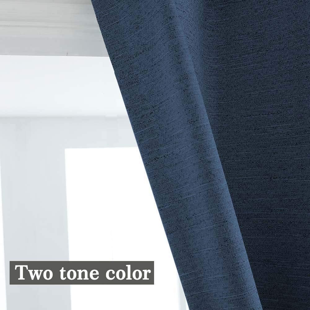 North Hills Double Tone Color Jacquard Textured Weave Curtains, Blackout Curtain Drapes for Bedroom Living Room Polyester Belmar Grommet Panel 52x63 Indigo Blue