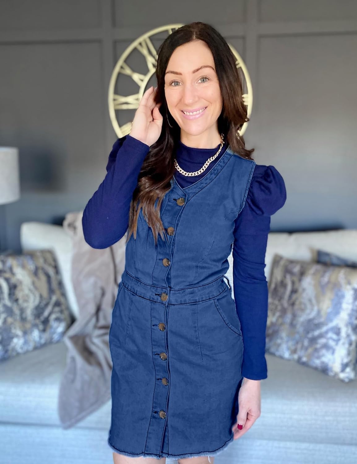 luvamia Women's Casual V Neck Sleeveless Jeans Button Down Denim Short Dress - Image 4