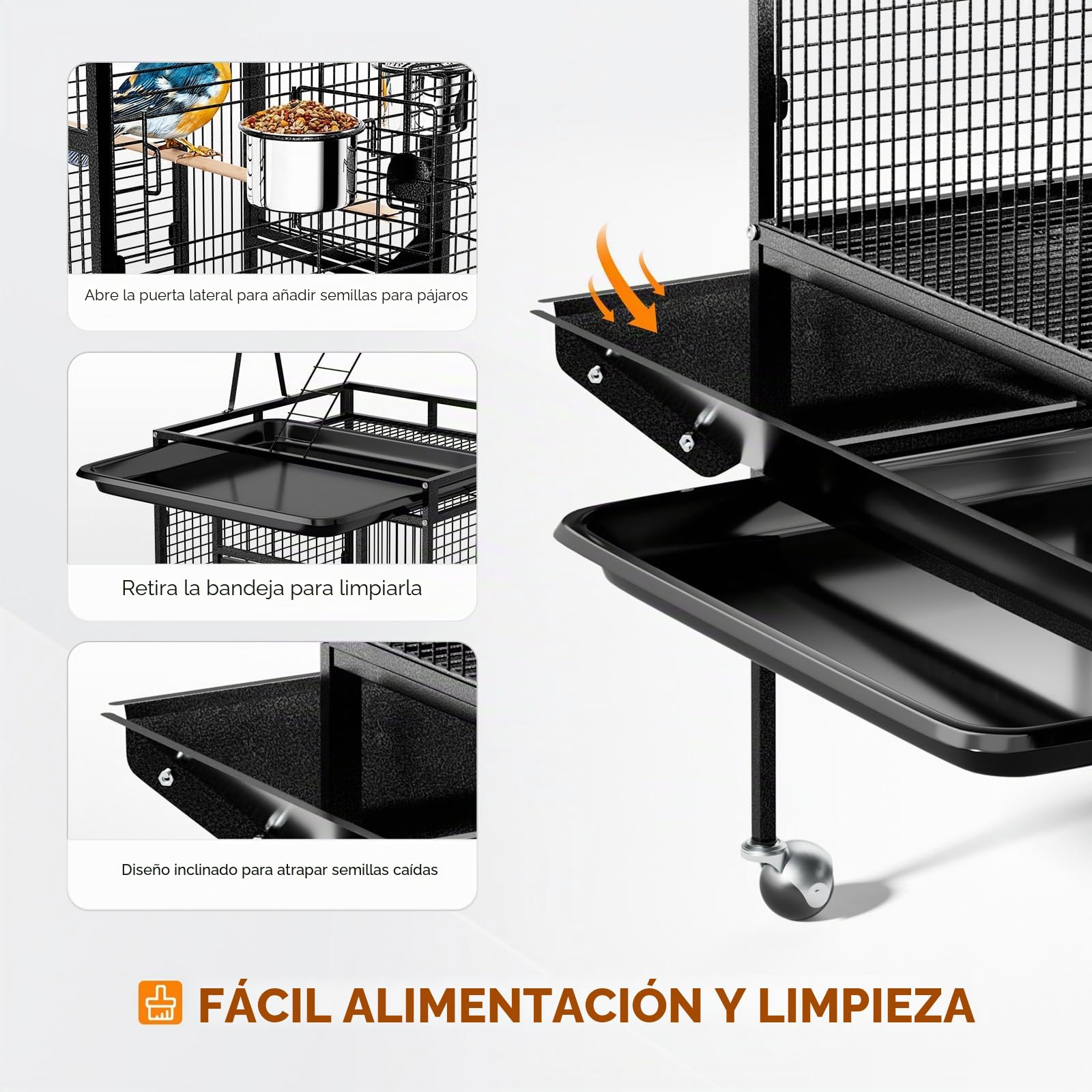 LEADZM - Jaula para pájaros con escalera superior y doble cuenco de alimentación, resistente y duradera, con 5 posiciones de alimentación, 83 x 78 x 210 cm