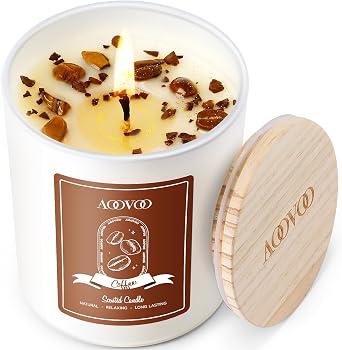 AOOVOO Macchiato Coffee Scented Candles for Women - Aromatherapy Candle with Crystals Inside, 10oz, 60H Burning Time, Soy Candles for Home Scented, Birthday Gifts Valentines Day Candle for Women Mom