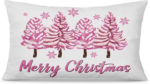grapehiker Fundas de almohada rosas de Navidad de 12 x 20 pulgadas, fundas de almohada de árbol de Navidad, fundas de almohada de Navidad,