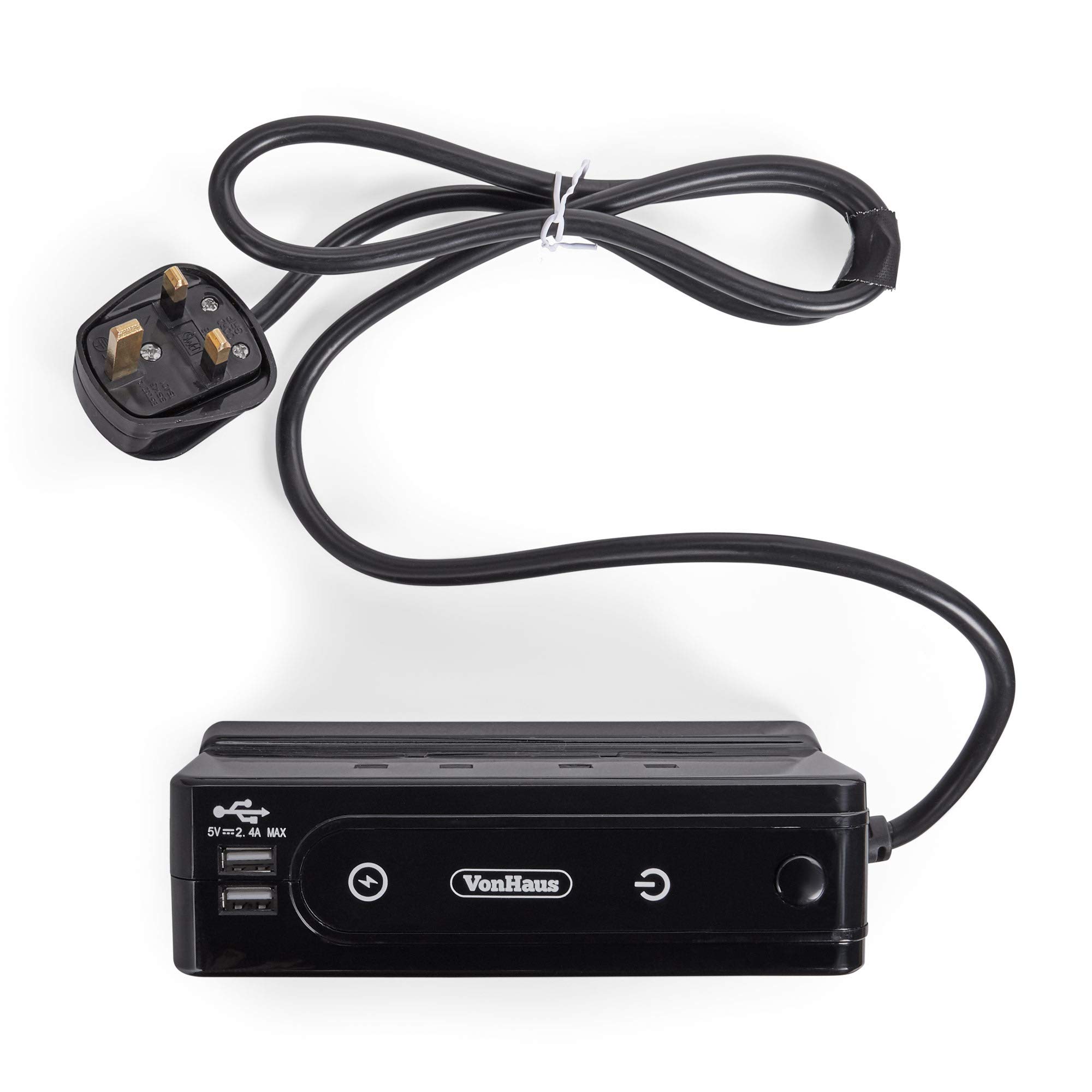 Buy VonHaus Black Extension Lead with 2 USB Slots 4 Socket with Surge