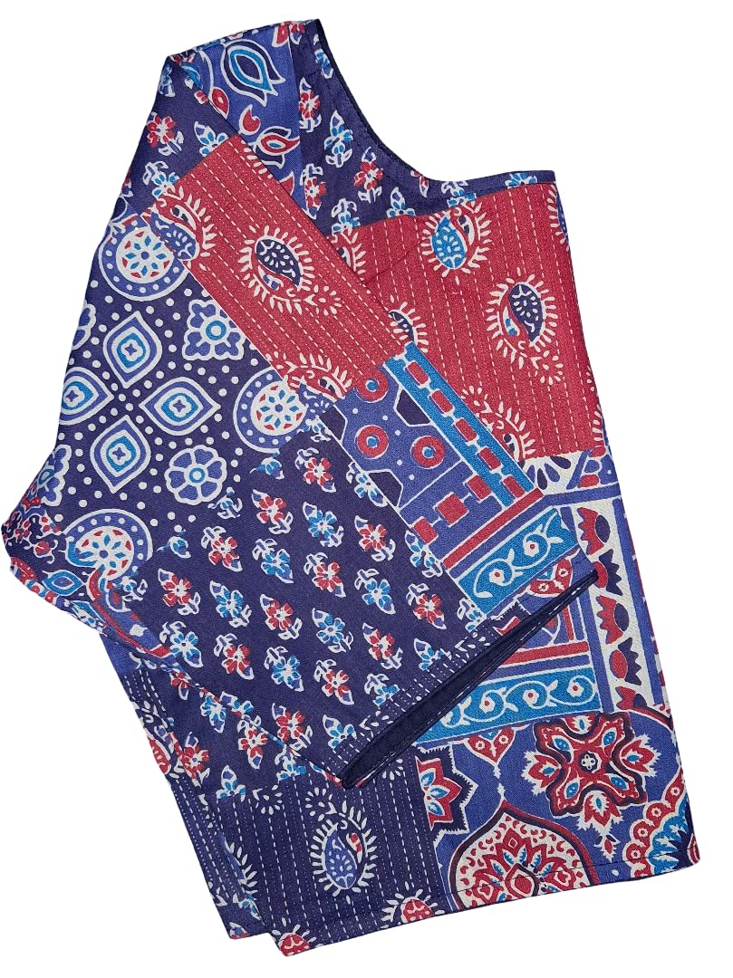Readymade Ajrak Morpich Print Pure Cotton Saree Blouse for Women-image-4