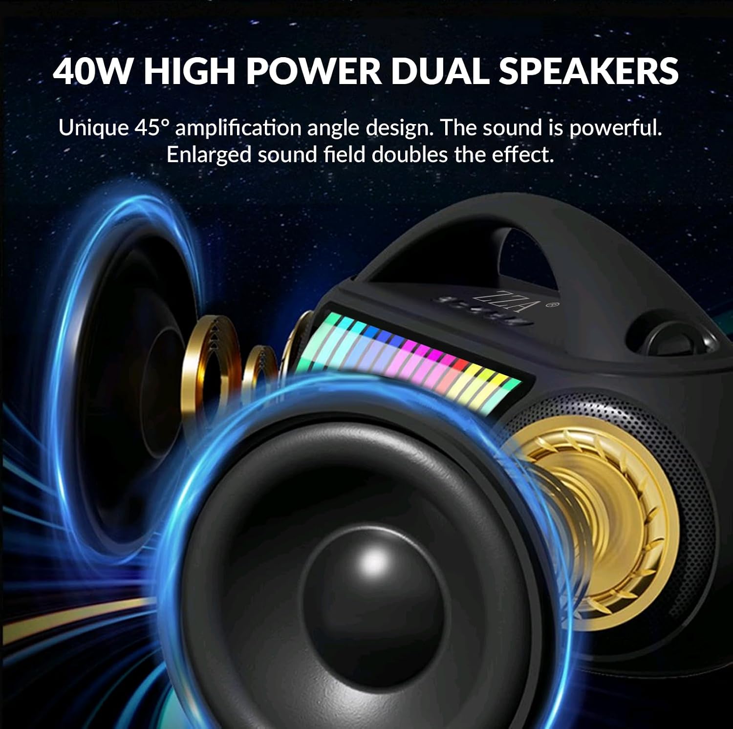 Illustration of ZZA K9's 40W high power dual speakers