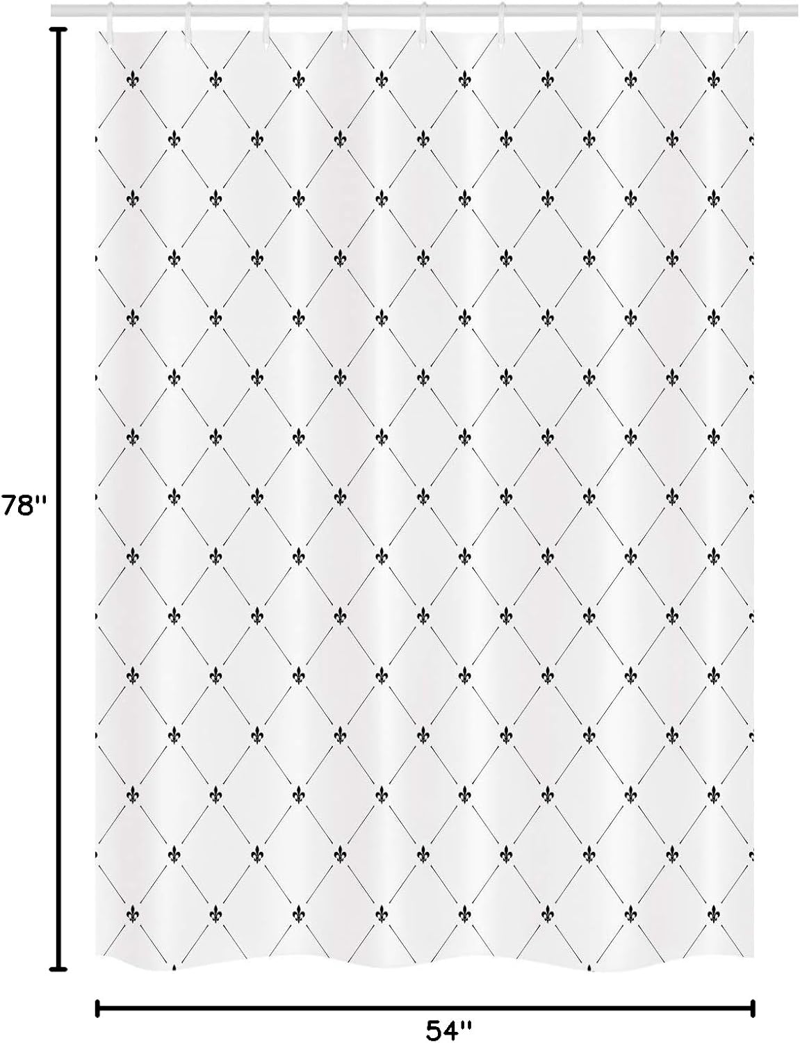 Ambesonne Fleur De Lis Stall Shower Curtain, Monochrome Style Damask Pattern with Vintage Geometric Diamond Lines, Fabric Bathroom Decor Set with Hooks, 54" W x 78", White and Black