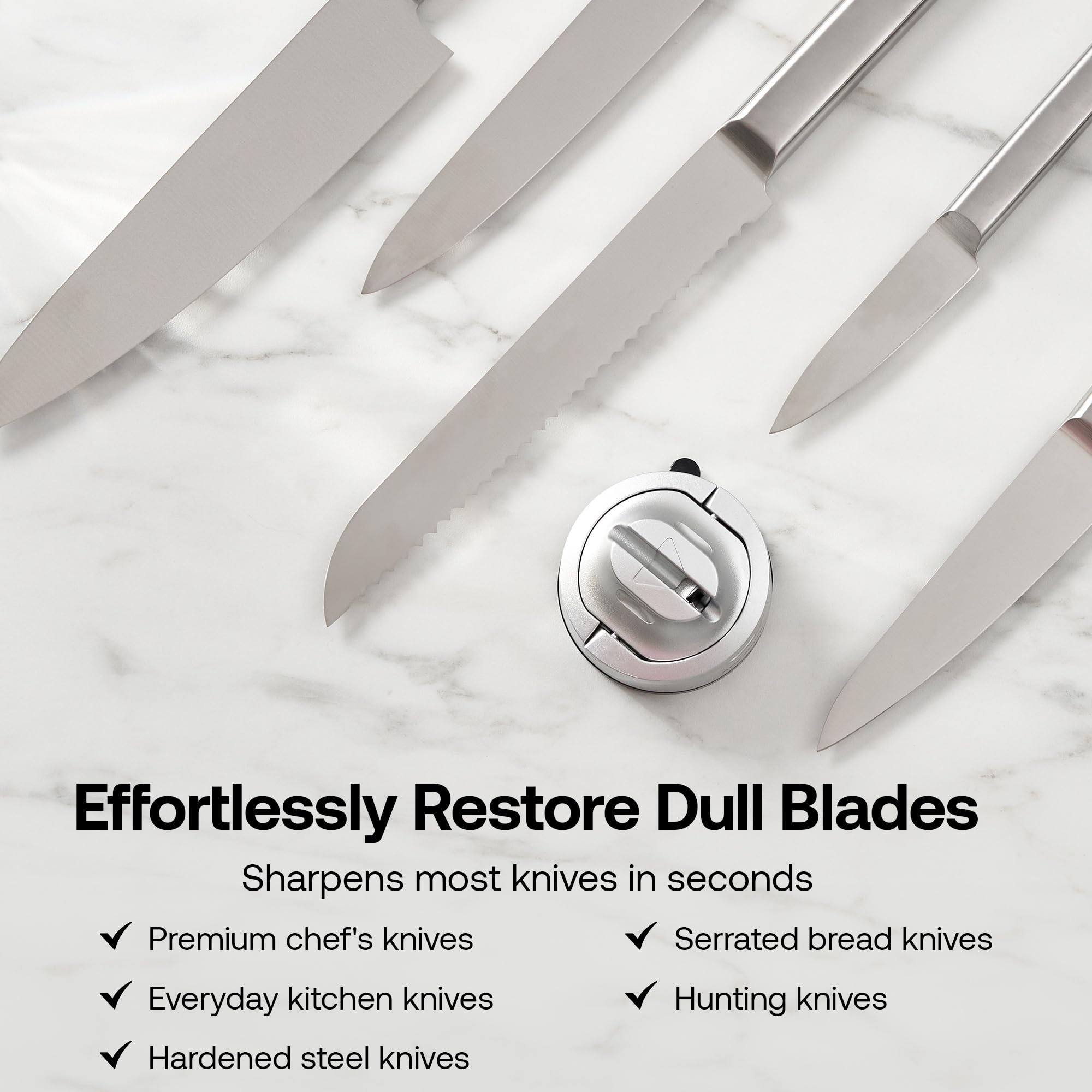 AnySharp Knife Sharpener, Hands-Free Safety, PowerGrip Suction, Safely Sharpens All Kitchen Knives, Ideal for Hardened Steel & Serrated, World's Best, Compact, One Size, Silver — view 64