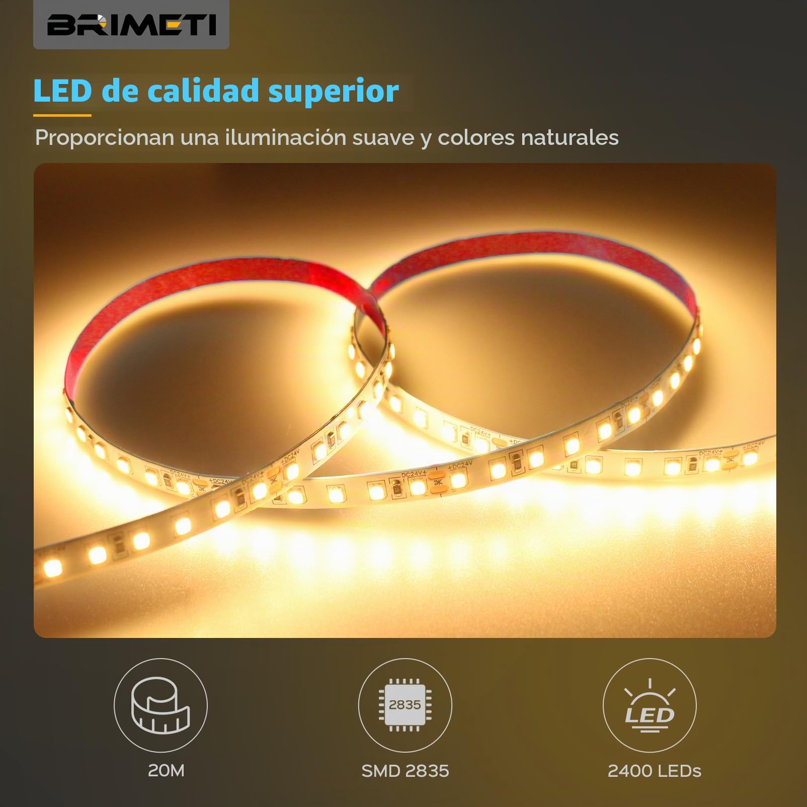 Luces LED 24V 20M Tira LED, Luz Blanca Natural 4000K 120LEDs/M SMD 2835,Flexible Cortable Ancho 8mm, DC 24V, para Dormitorio Sala Gabinete Estar (Sin Fuente de Alimentación)
