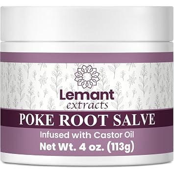Lemant Organic Poke Root and Castor Oil Salve 4 oz - Herbal Poke Root Salve infused with Castor Oil, Calendula, Plantain, Red Clover, Boswellia, Shea Butter, and Lavender