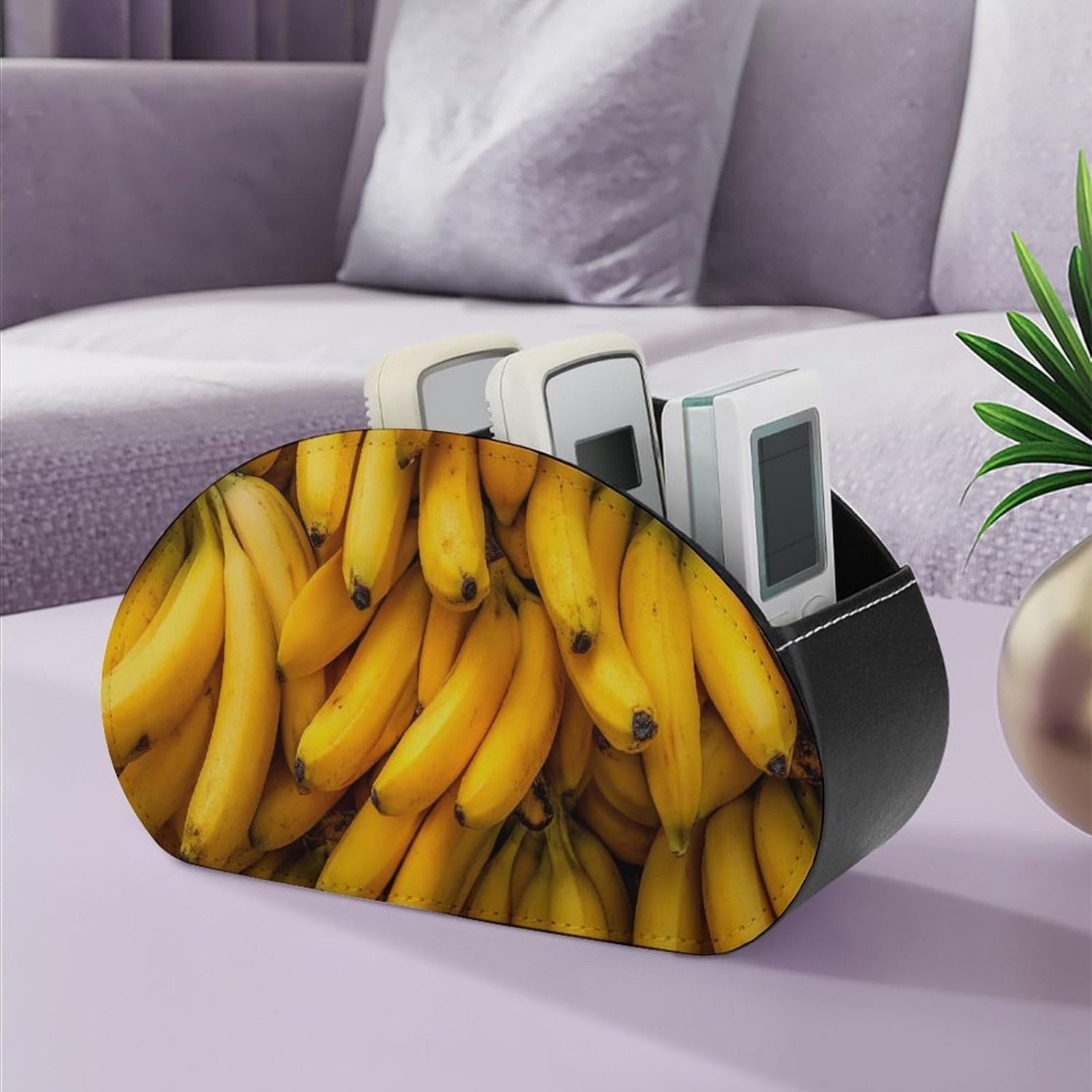 Large Abundance of Ripe Yellow Bananas Remote Control Holder with 5 Compartments Leather TV Remote Caddy Remote Storage Box Desktop Organizer for Pen/TV Remotes/Media Controllers/Office Supplies image 5