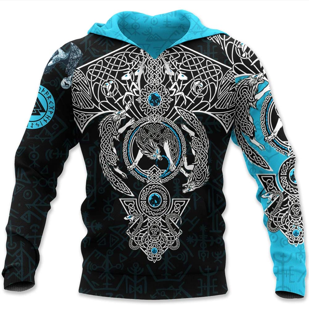 Sweat Viking homme style motard idéal pour les sorties décontractées en hoodie bleu L
