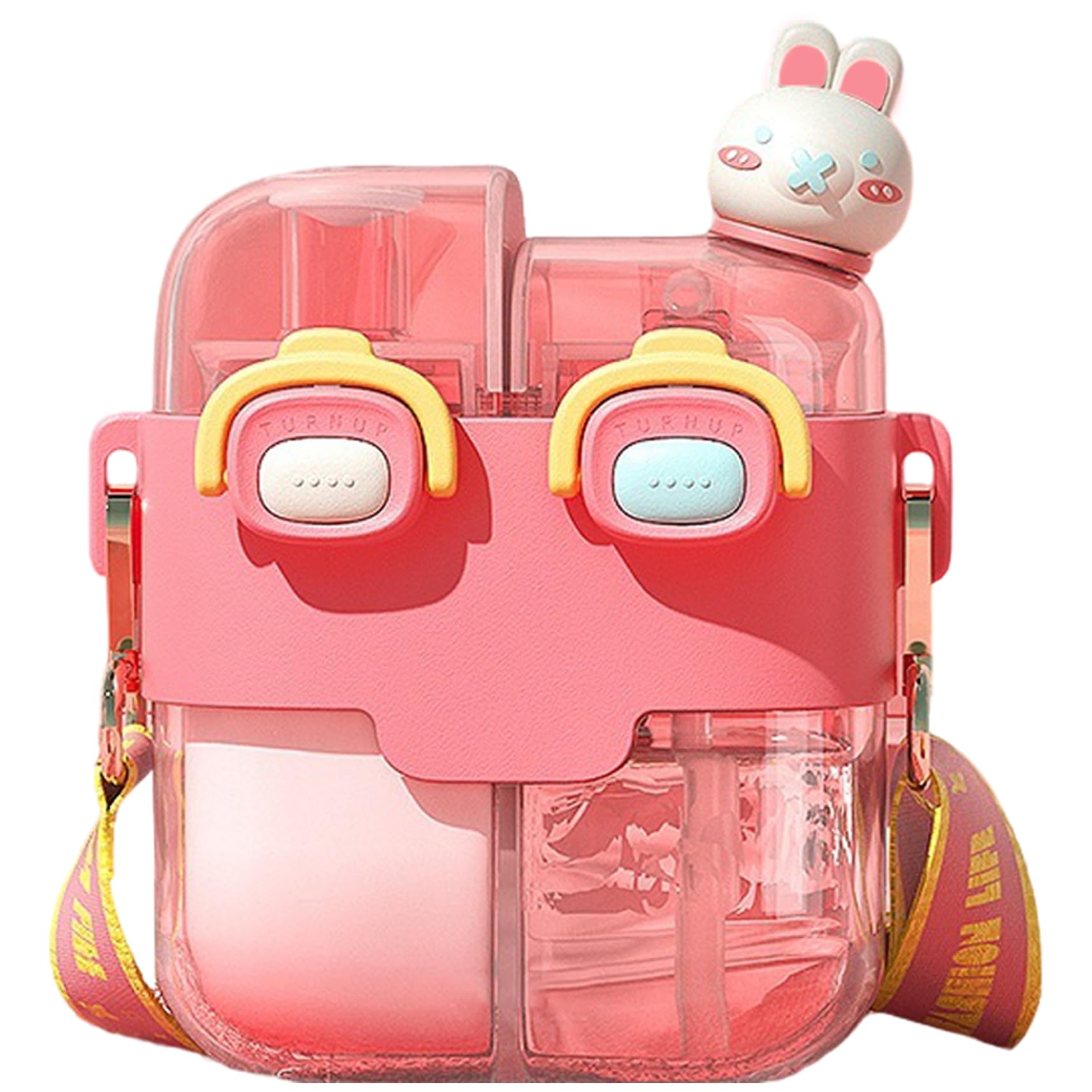 SHITOOMFE Cute Water Bottle, Kawaii Water Bottle Dual Chamber with Straw & Strap & Lock 530ml Portable Leakproof for School Sport Travel, Red