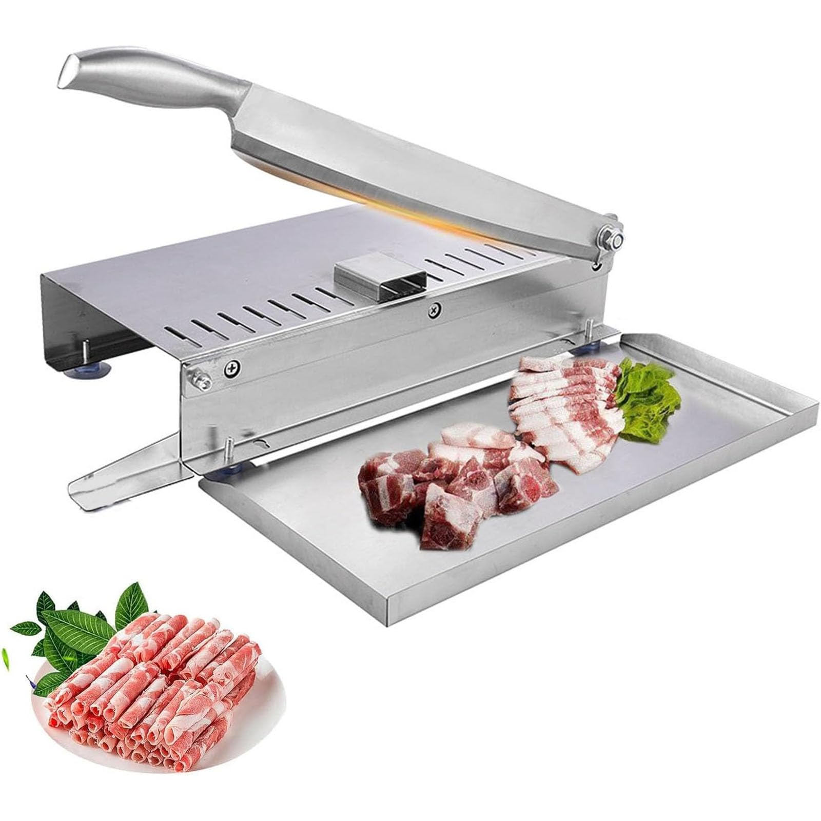Cortador De Carne De Acero Inoxidable,Cortador Manual De Carne Congelada,MáQuina De Cortar Alimentos para Cocinar En Casa De Olla Caliente(Size:Grande,Color:a)