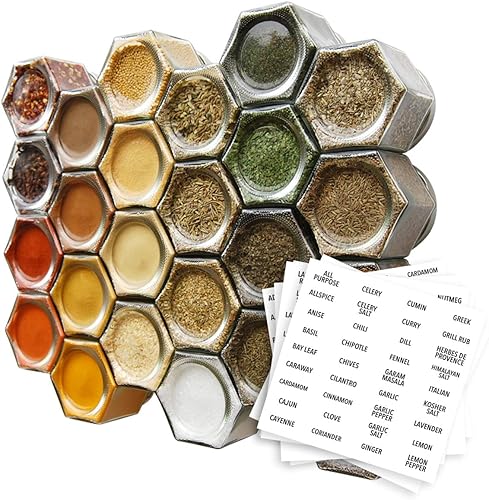 Miniatura 1 de Gneiss Spice Kit de despensa  24 tarros magnéticos para especias rellenos de condimentos orgánicos (frascos grandes)..