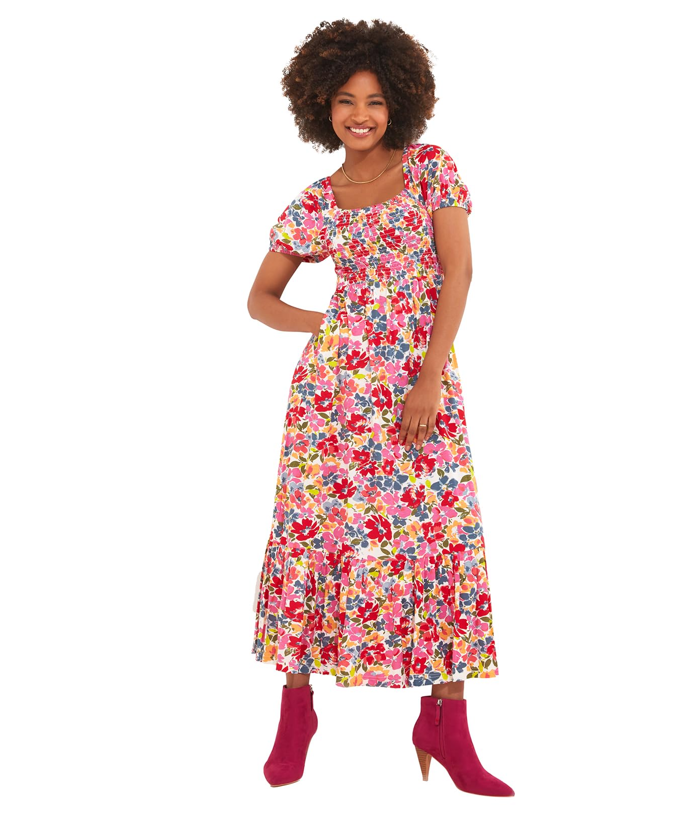 Joe BrownsWomen's Fashion Summer Dres's Blossom Floral Print Shirred Waist Tiered Skirt Maxi Dress