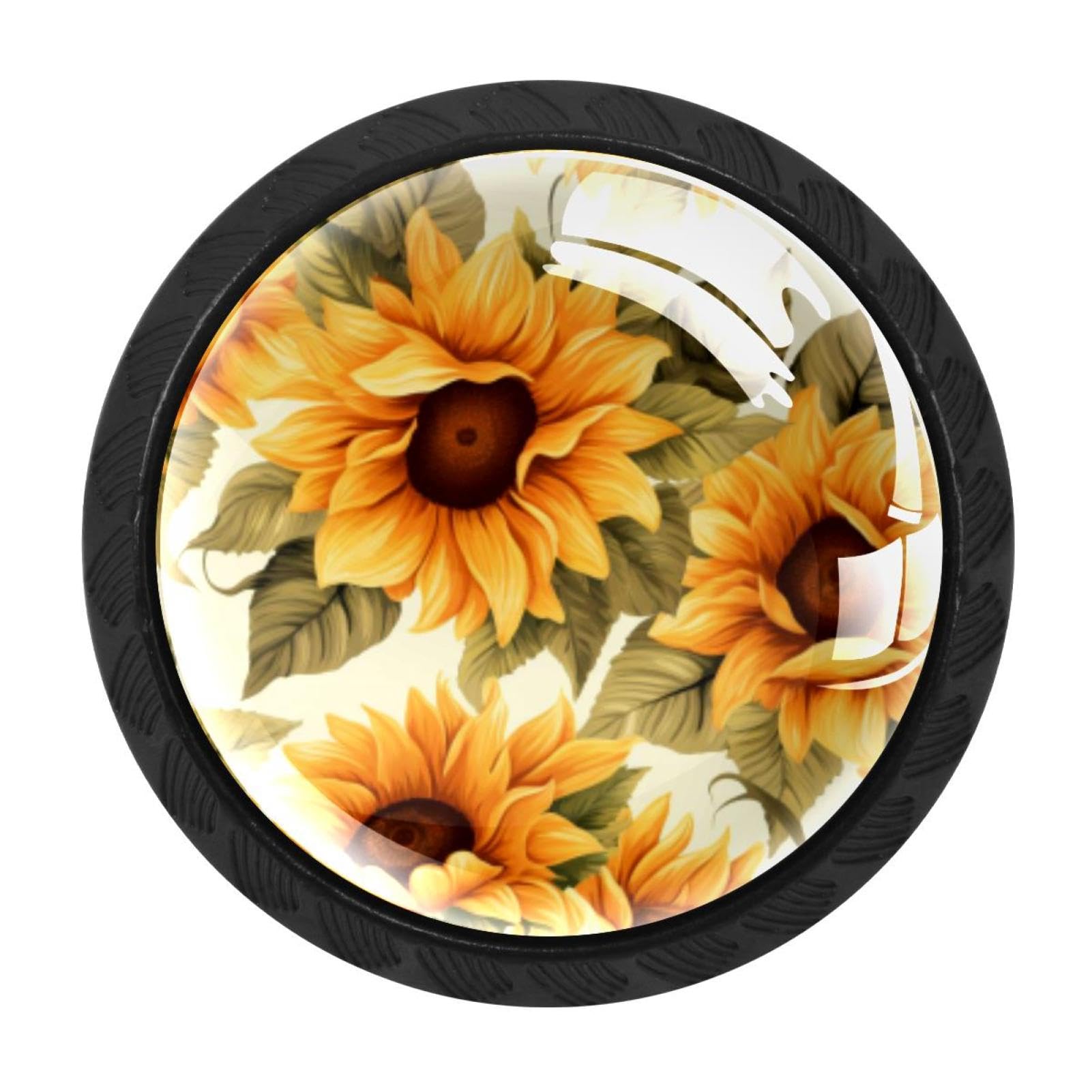 CHENZZZZ 4PCS Skull Sunflower Dresser Knob Round Glass Drawer Knobs Pulls Cabinet Handle for Home Kitchen Office Bathroom Wardrobe Cupboard