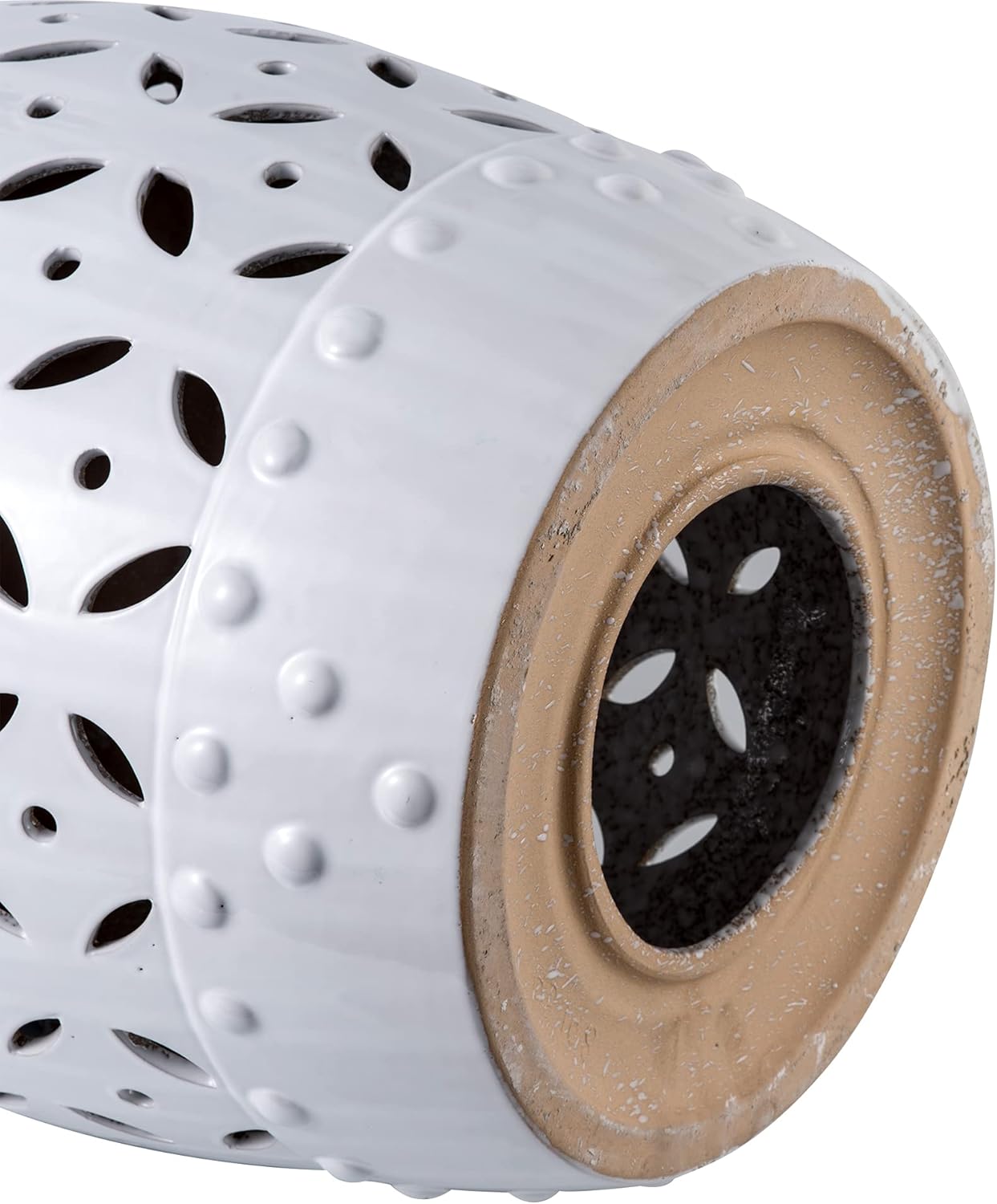 Knocbel Accent Ceramic Decorative Garden Stool, Indoor/Outdoor Side Table Plant Stand, 240lbs Weight Capacity, 13.4" L x 13.4" W x 17" H (White) : Patio, Lawn & Garden