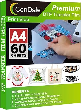 CenDale DTF Transfer Film - A48.3" x 11.7" 60 Sheets Double-Sided Matte Clear PreTreat Sheets- PET Film Sheets DTF for DIY Direct Print on T-Shirts Textile