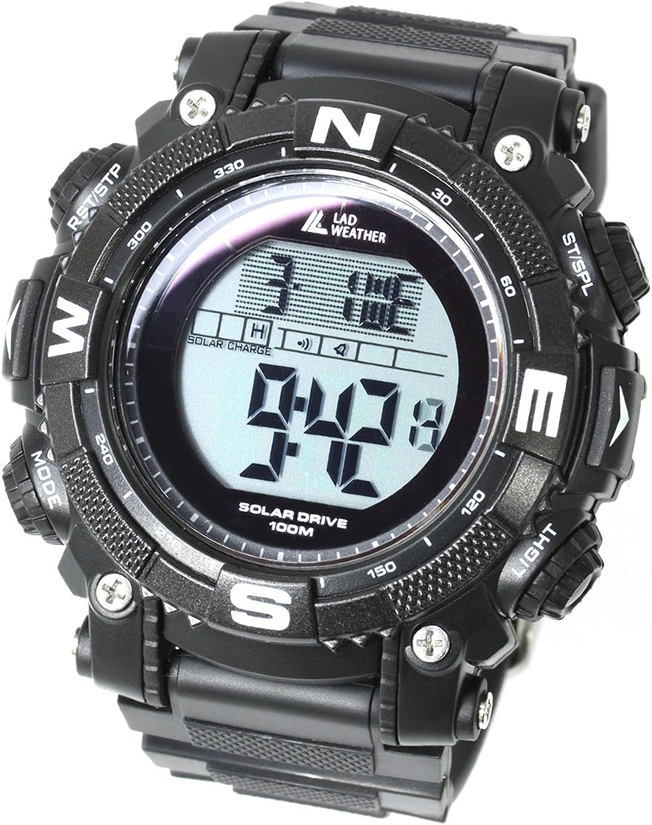 LAD WEATHER Powerful Solar Watch Military Camouflage Pattern Combat Style Brand of America and Japan (Black/Grey)