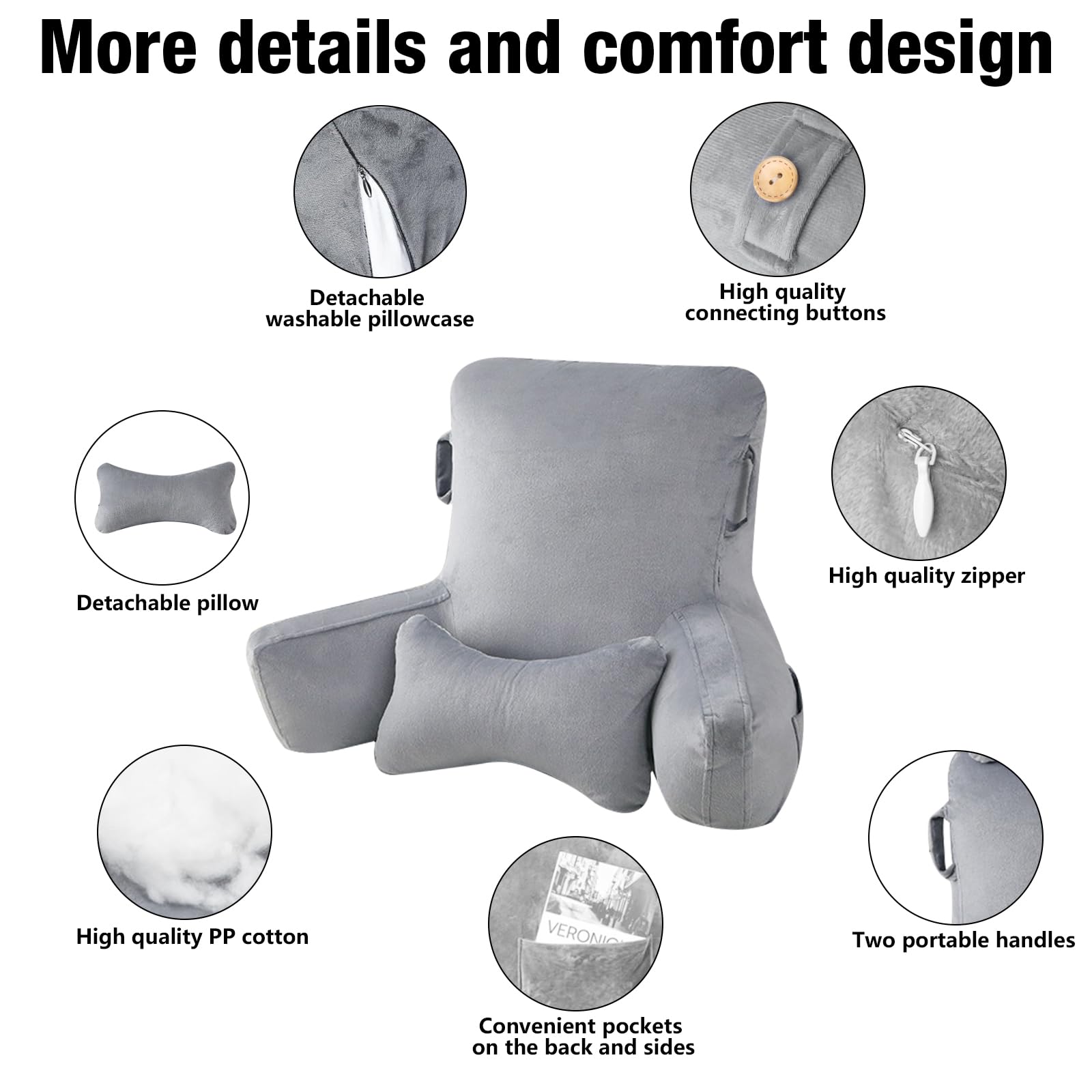 Cuscino Da Lettura Grande (90x80 Cm) Con Supporto Per Braccia E Schiena - Ideale Per Letto, Divano O Pavimento - Foto 8