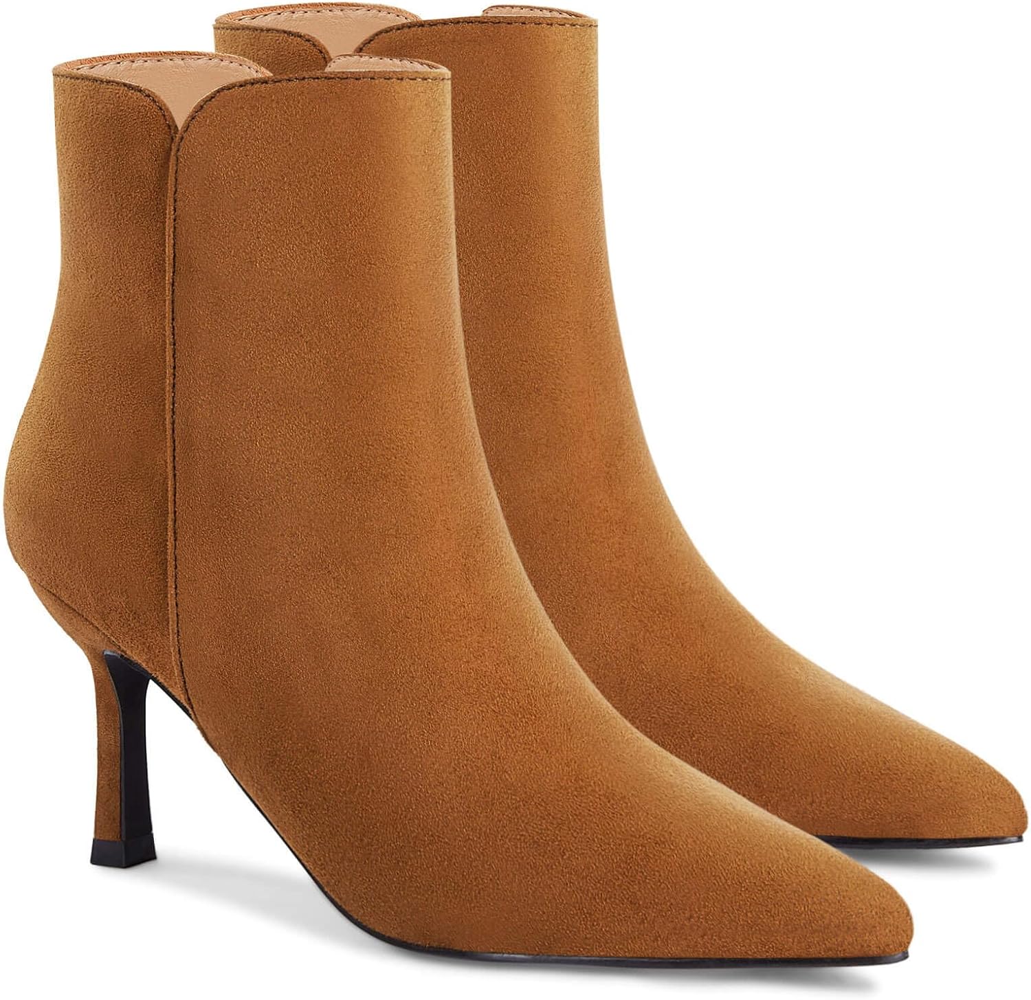 Coutgo Women's Kitten Heel Booties Pointed Toe Low Stiletto Side Zipper Ankle Boots Shoes - Image 7