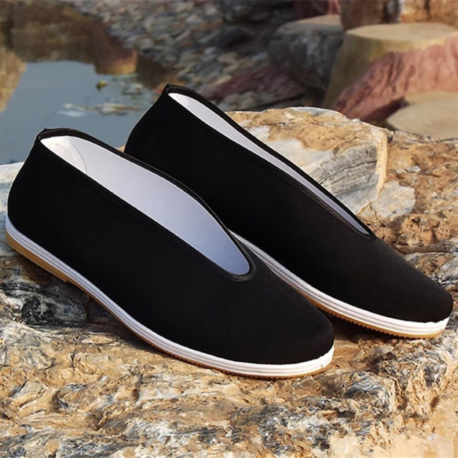 Scarpe Casual di Stoffa Nera della Vecchia Pechino, Scarpe da Ginnastica da Allenamento per Arti Marziali Kung Fu Tai Chi Pantofole con Suola in Gomma Morbida