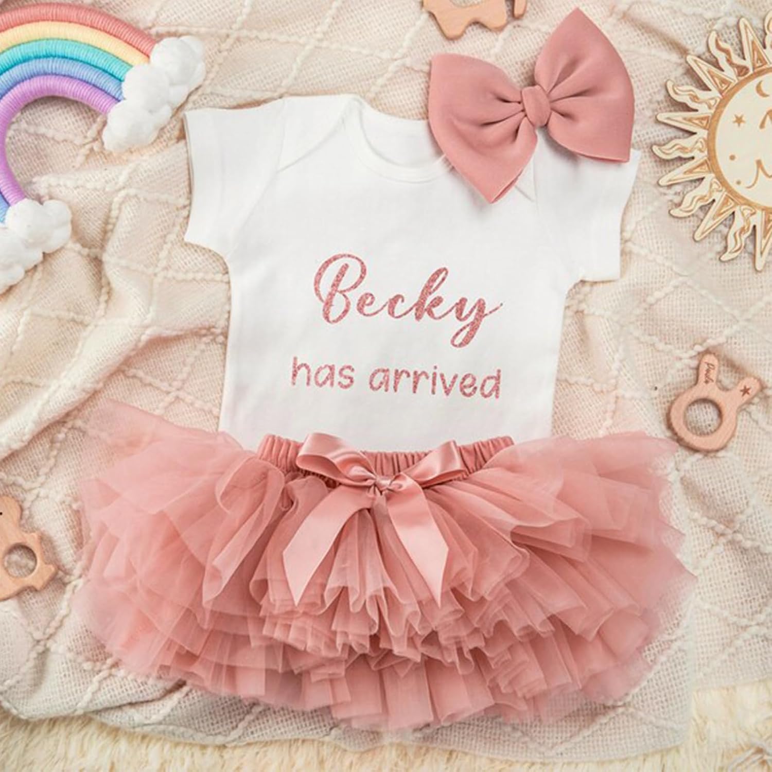 Personalized Tutu Newborn Girl Outfit, Custom Baby Girl Shower Gift Newborn Baby Girls Coming Home Outfit Princess Romper Tutu Skirt Flower Headband Pink