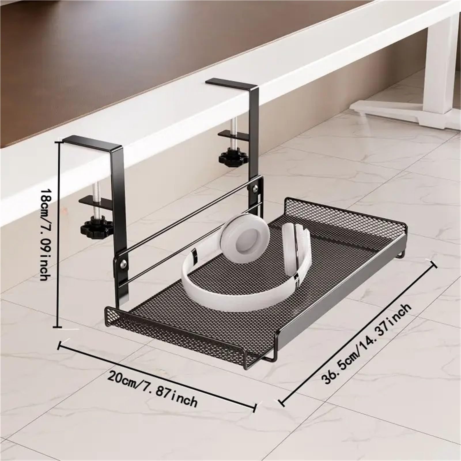 Bandeja Gestion Cables Bandeja de gestión cables debajo del escritorio con estante almacenamiento, sin perforaciones, adecuada for organización oficina en casa, multifunción(Adjustable-L-black)