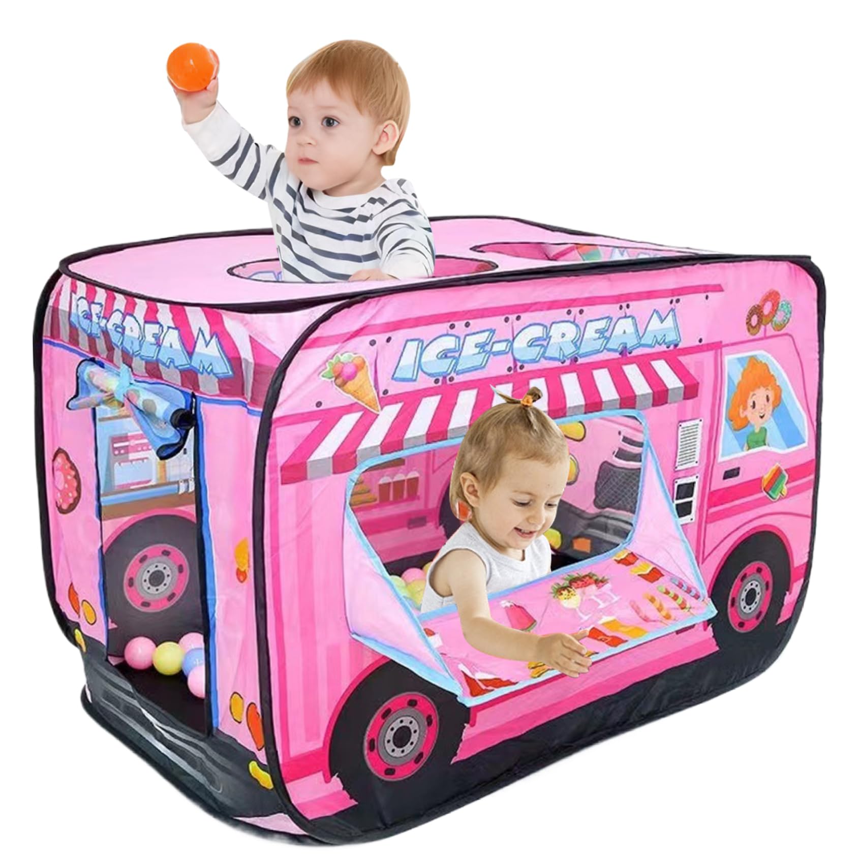 Syglawnd Play Tent, Kids Pop-Up Tent 44.1x27.6x29.5 Foldable Car Breathable Play with Rolling Door & Skylight Non Shrink Fade Resistant Kids for Pretend, Dessert for Daily Use