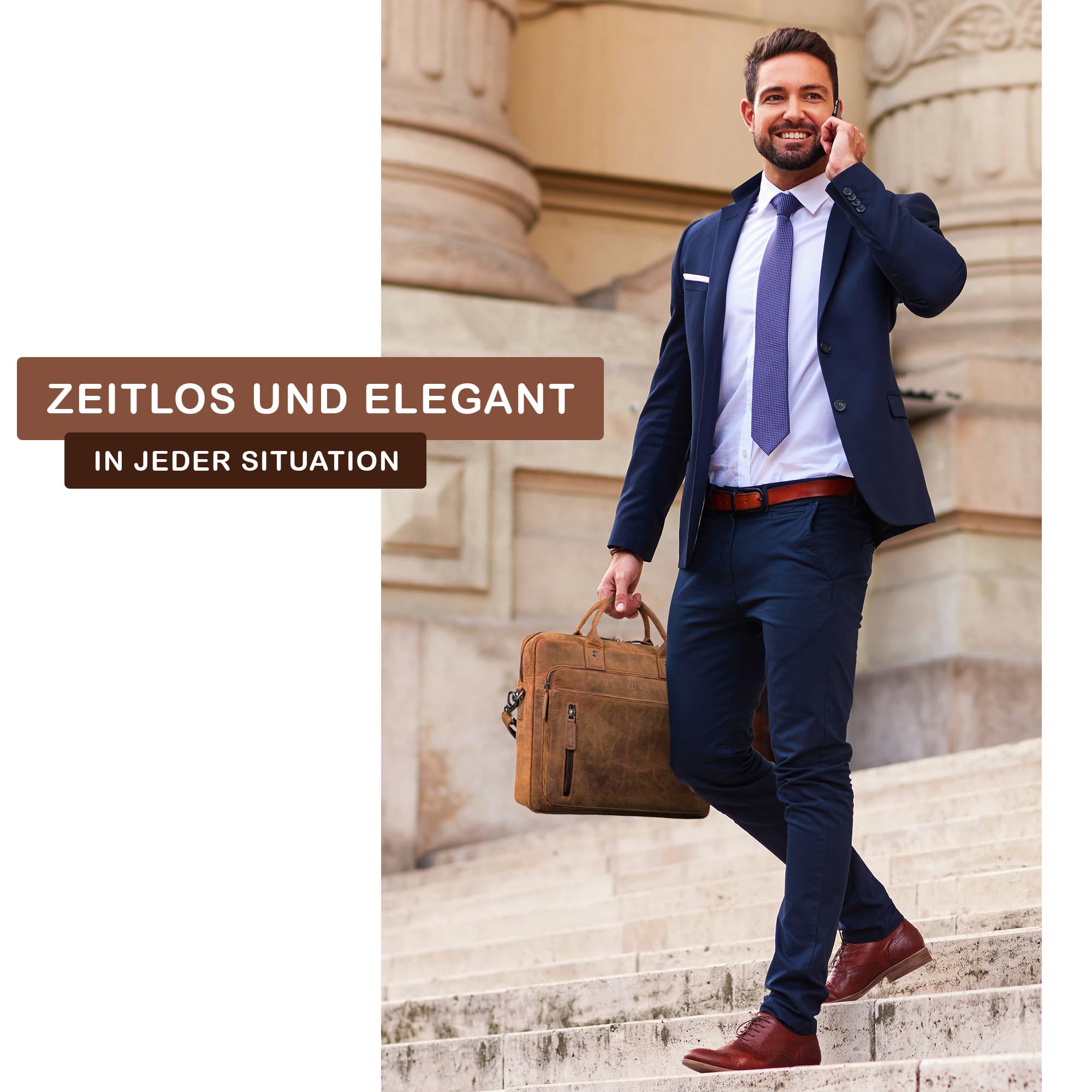 STILORD Ledertasche für Herren & Damen braun - Aktentasche mit 14 Zoll Laptopfach - Business-Tasche für Office, Uni & Büro - Umhängetasche 'Syd'