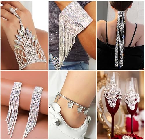 Vista 63 de Fashewelry 6 yardas de diamantes de imitación de cristal de tamaño mixto, oro y plata, bandas de diamantes de imitación de latón transparente