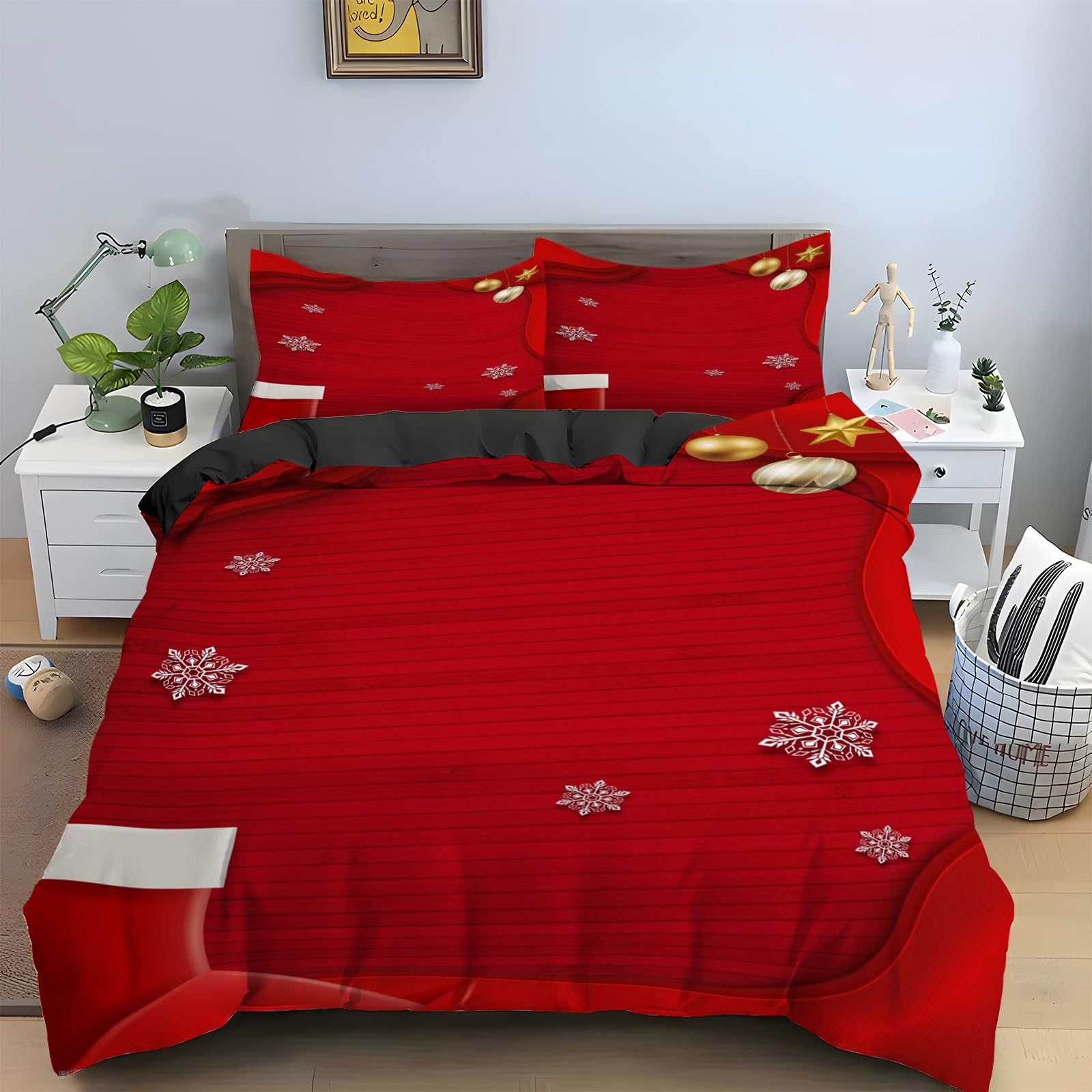 Housse de couette 200x200 rouge en microfibre douce avec ses 2 taies d'oreiller