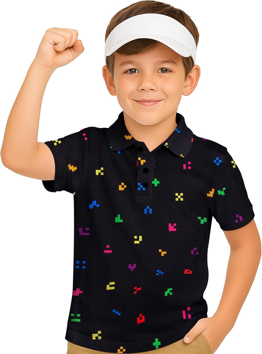 Boys Golf Polo Shirts Short Sleeve - Fun Hawaiian Performance Polo Shirt, Summer Casual Active Tops for Kids Age 7-14