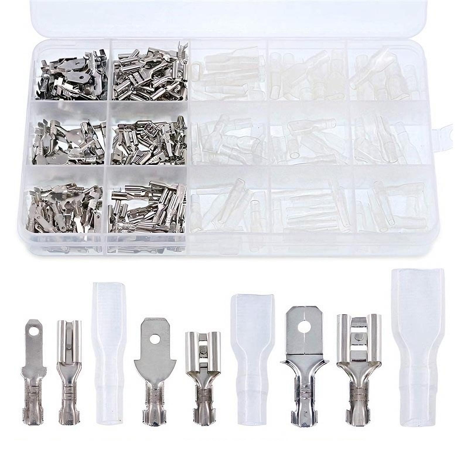 360 Pcs Male Female Spade Connectors, 2.8mm 3.2mm 4.8mm 6.3mm Electrical Wire Connector with Insulating Sleeves, Car Bike Automotive Motorcycle Electrical Connector kit