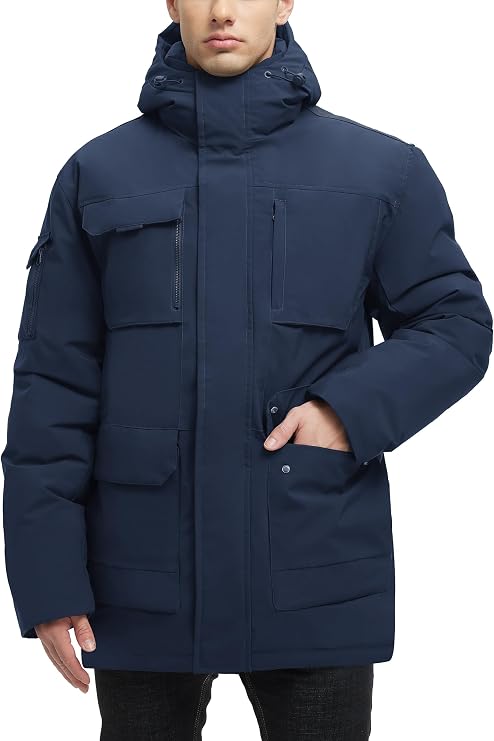 VOPOKER Mens Winter Coats Waterproof Padded Jacket With Hood Windbreaker