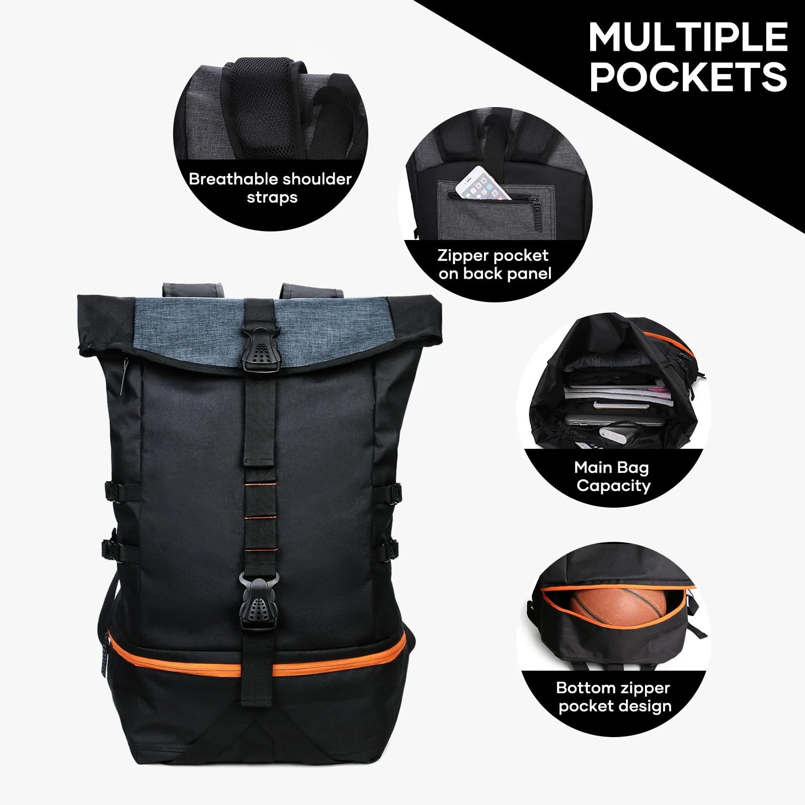 Mochila Baloncesto Mochila Deportiva de Baloncesto 35 l for Hombre, Ideal for Entrenamiento élite, for Viajes al Aire Libre, Senderismo, Camping y montañismo