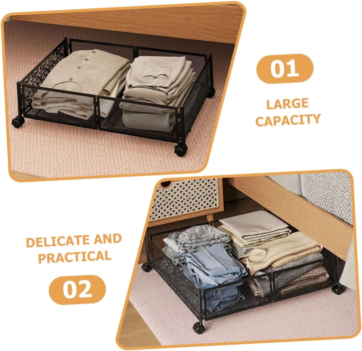 Bed Wheel Clothes Storage Sturdy Steel Rack Seasonal Clothing Toys Storage Easy Access Sleek Design