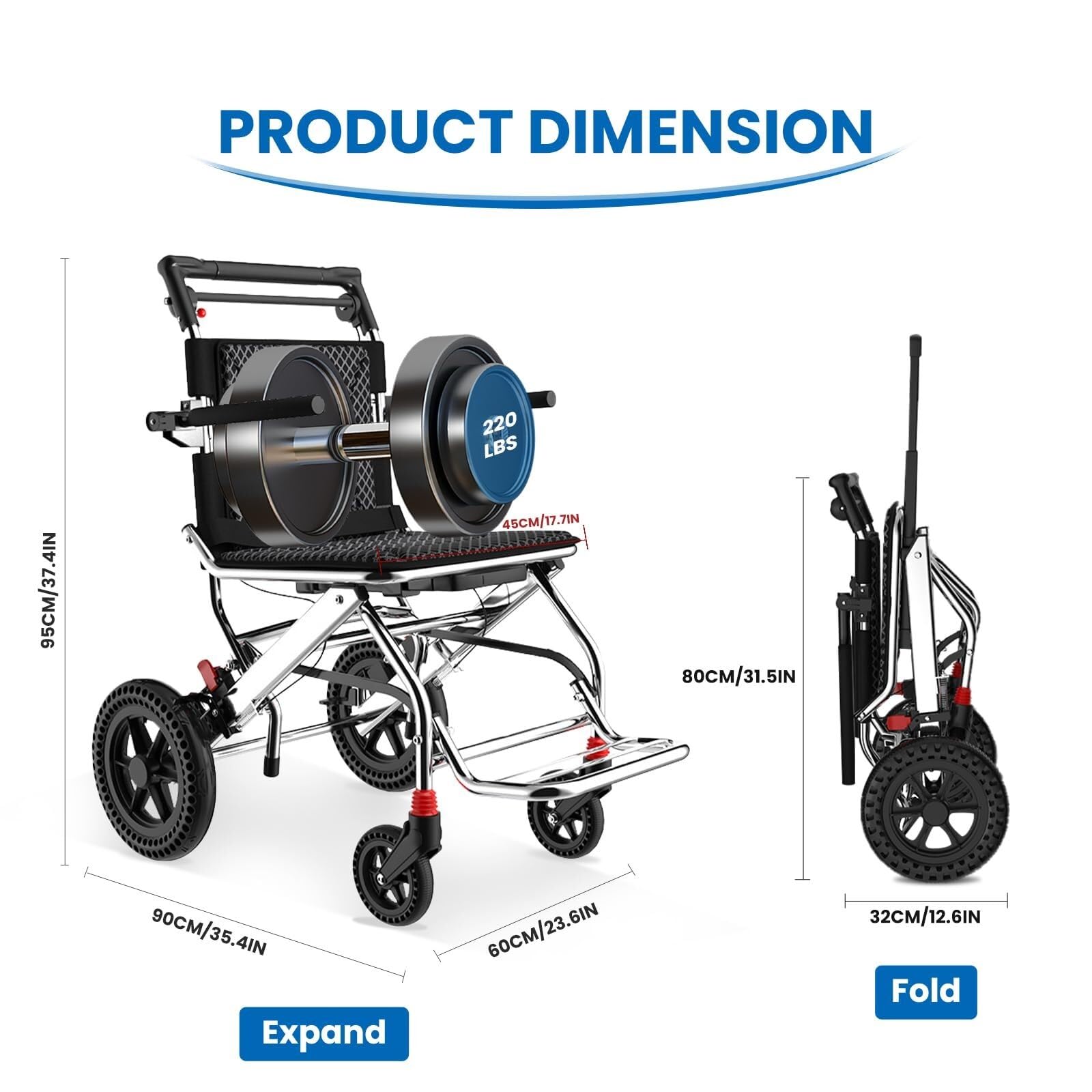 Silla de ruedas plegable y ligera | aluminio con freno mano for adultos personas mayores