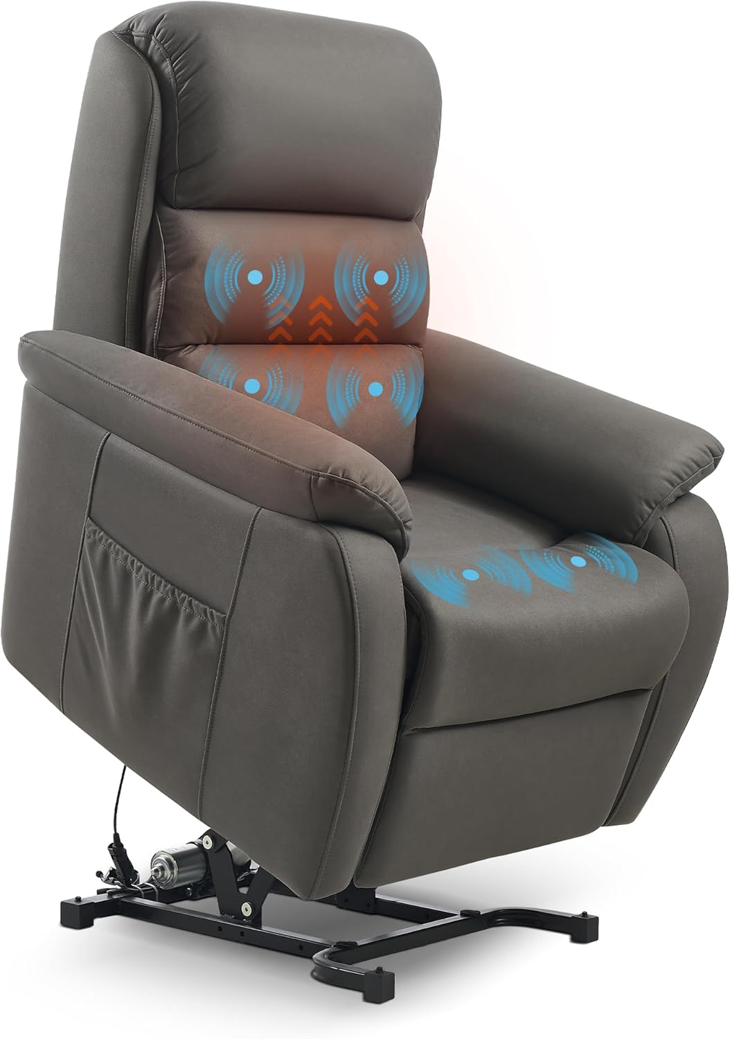 FIBO Electric Large Power Lift Recliner with Automatic Lift & Recline Button, Overstuffed Wide Recliners for Big Man People, Lift Chairs Recliners for Elderly with Massage and Heat, Fabric (Darkgrey)