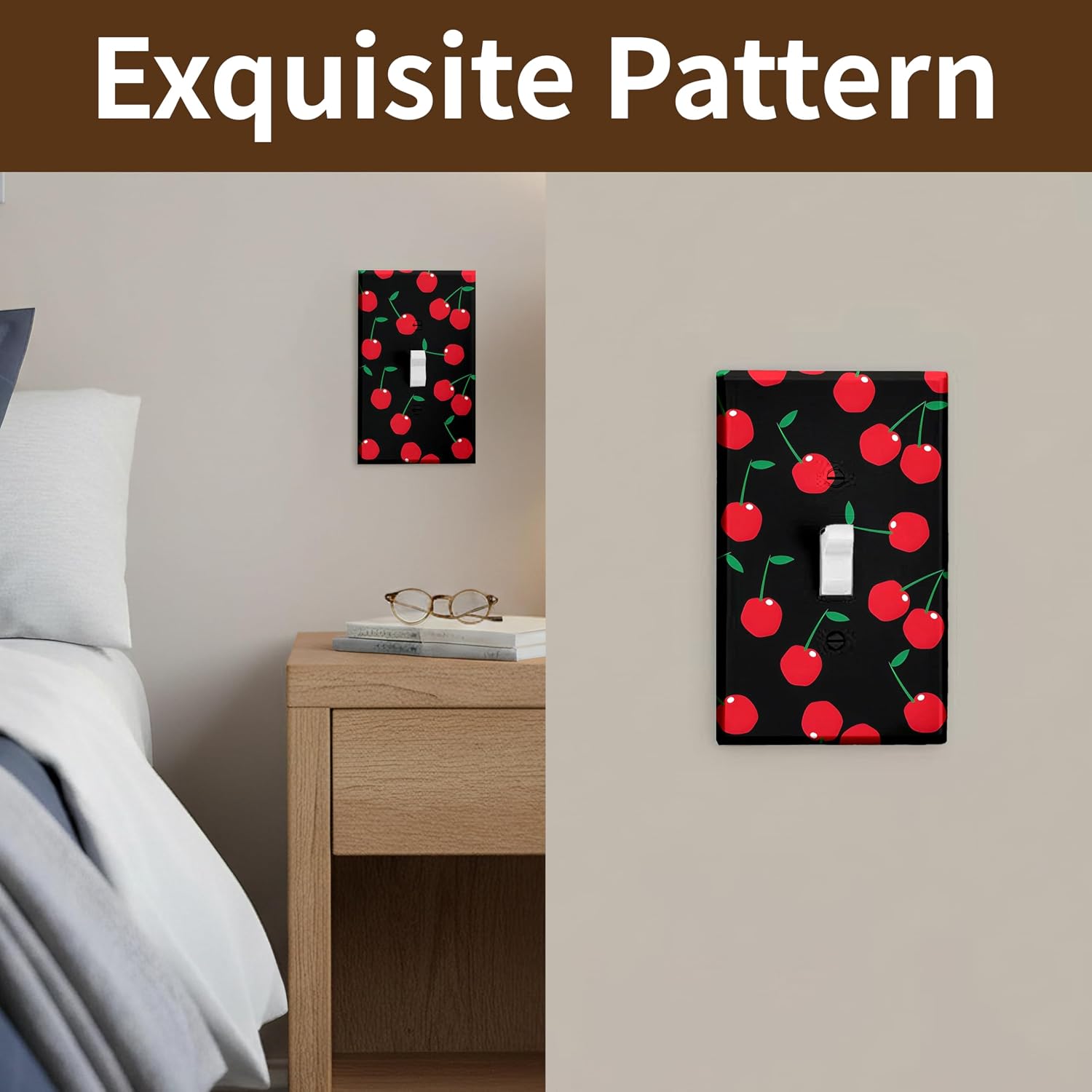 Funny Cherries on Black Single Toggle Light Switch Plate Cover 1 Gang Decorative Outlet Plate Electrical Wall Plate Covers for Kitchen Bedroom Bathroom Decor 4.5" X 2.75" image 5