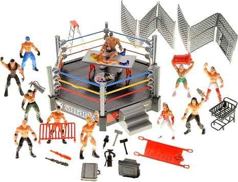 PowerTRC 32 Pcs ألعاب المصارعة للأطفال، مجموعة لعب المصارع مع 2 Wrestle Rings Style، 12 Super Wrestlers، العديد من الملحقات الواقعية، شخصيات الألعاب كعكة توبر حفلة عيد ميلاد الديكور مجموعة اللعب هدية