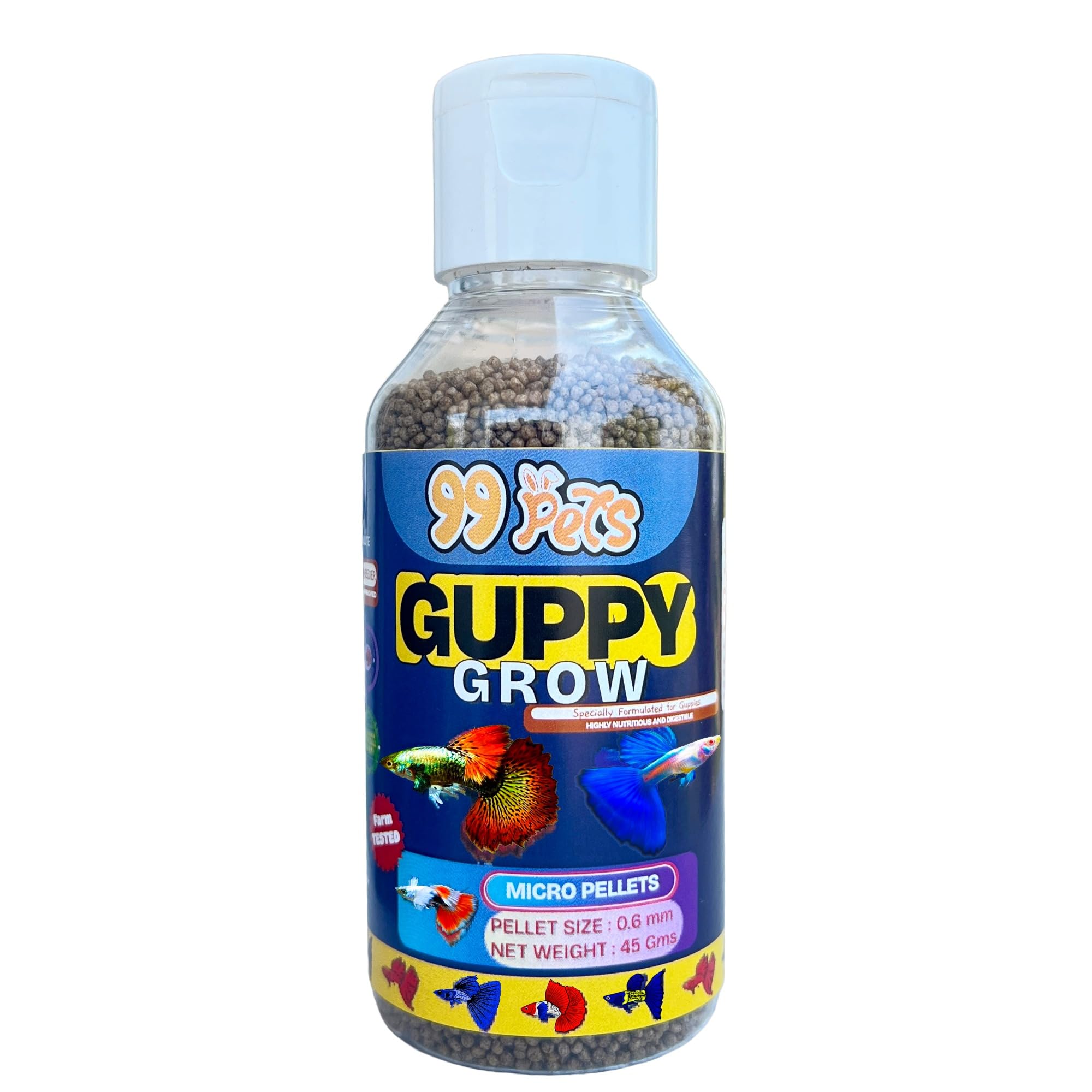 Guppy Grow 45g | High Protien (45%) Fish Food for Rapid Growth & Vivid Color | Professional 0.6mm Micro Pellets for Guppy, Fry & Small Fishes | Precision Flip-Top Bottle-image-16