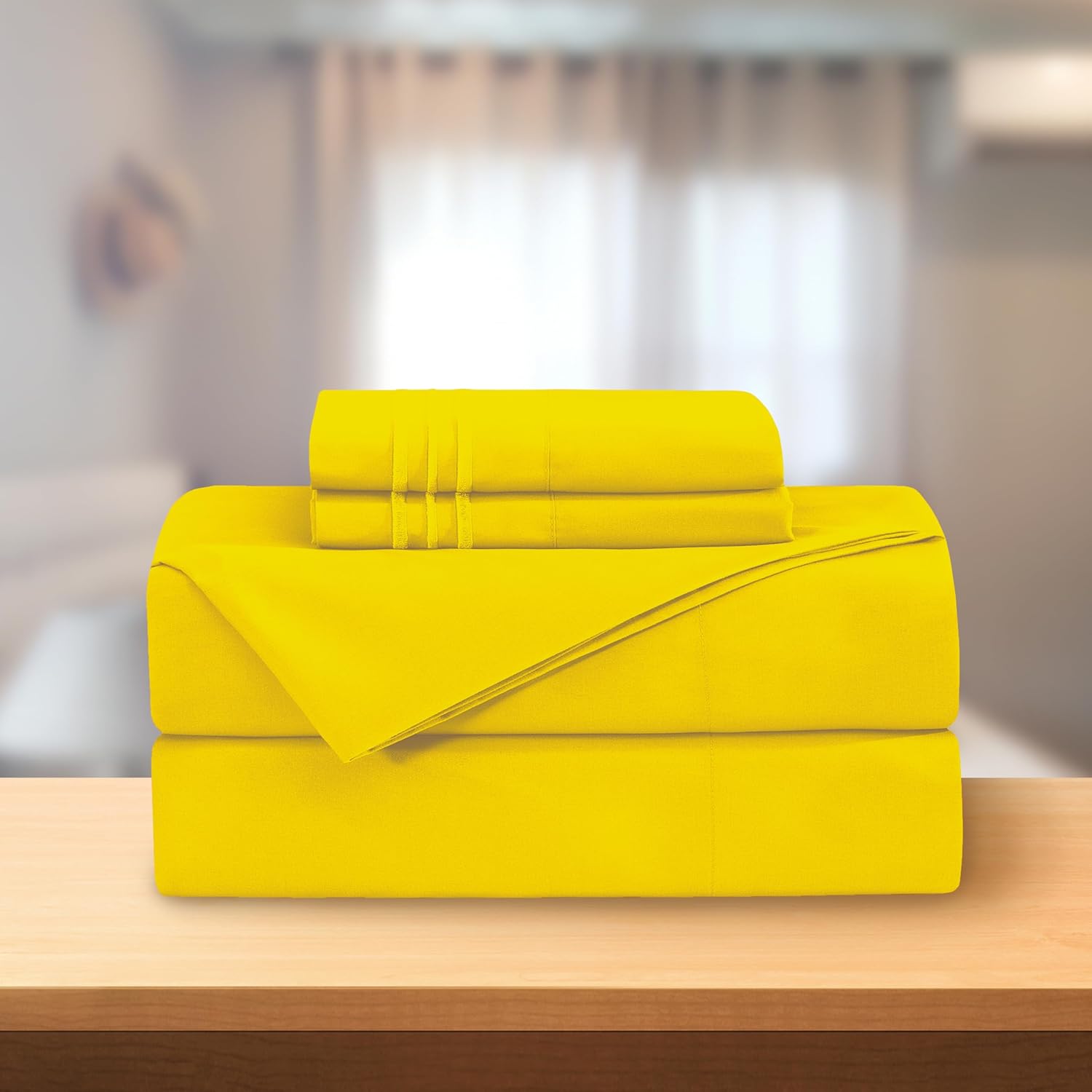 Elegant Comfort Luxury 4-Piece Bed Sheet Set - Luxury Bedding 1500 Premium Hotel Quality Microfiber, Wrinkle Resistant Cool & Breathable, Easy Elastic Fitted, Full, Yellow