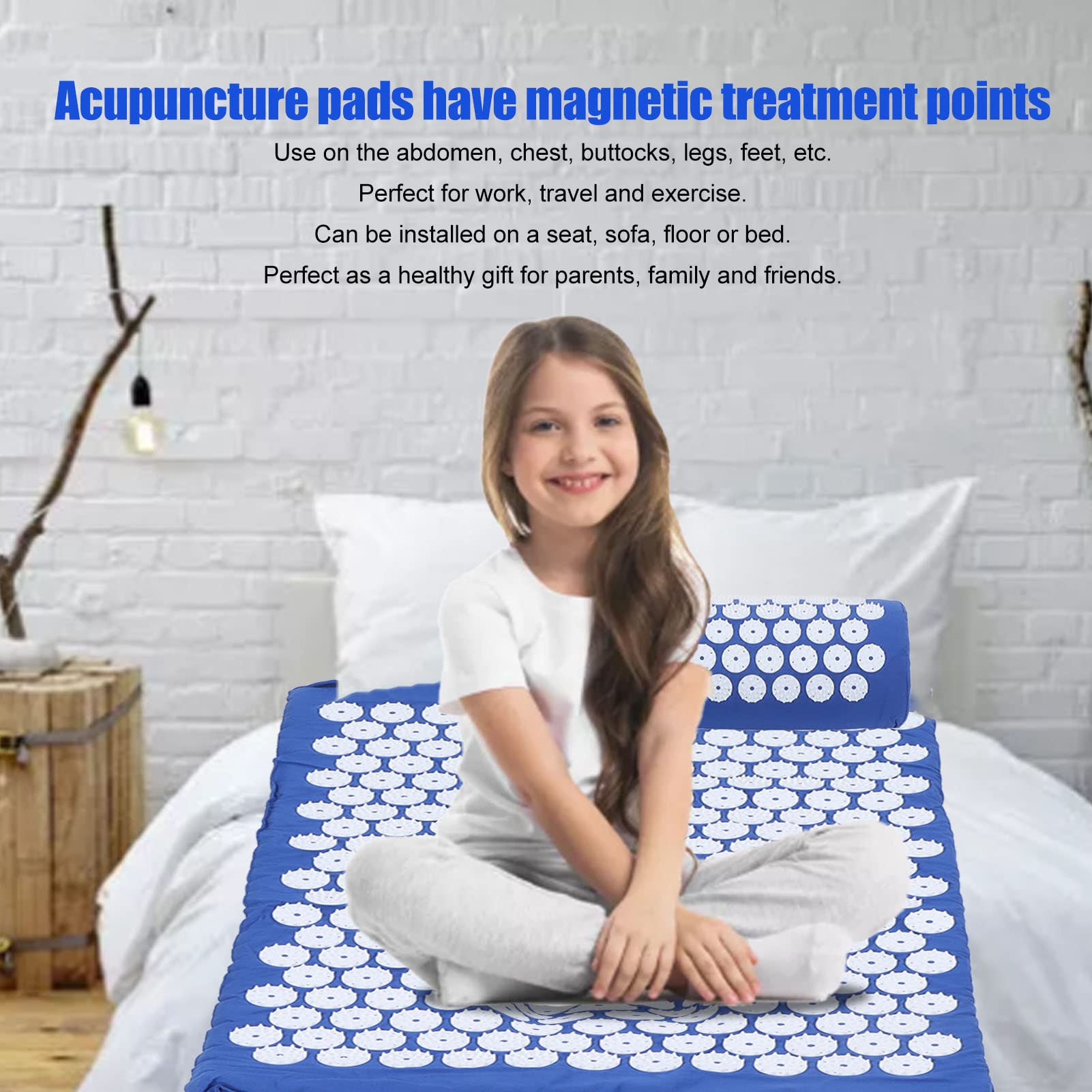 Tapis D'acupression, Tapis De Massage, Ensemble D'oreillers Pour Yoga Assis, Massage Relaxant les Muscles, Réduit le Cou, le Dos, les épaules, Soulage le Stress, Coussin D'acupression(bleu)